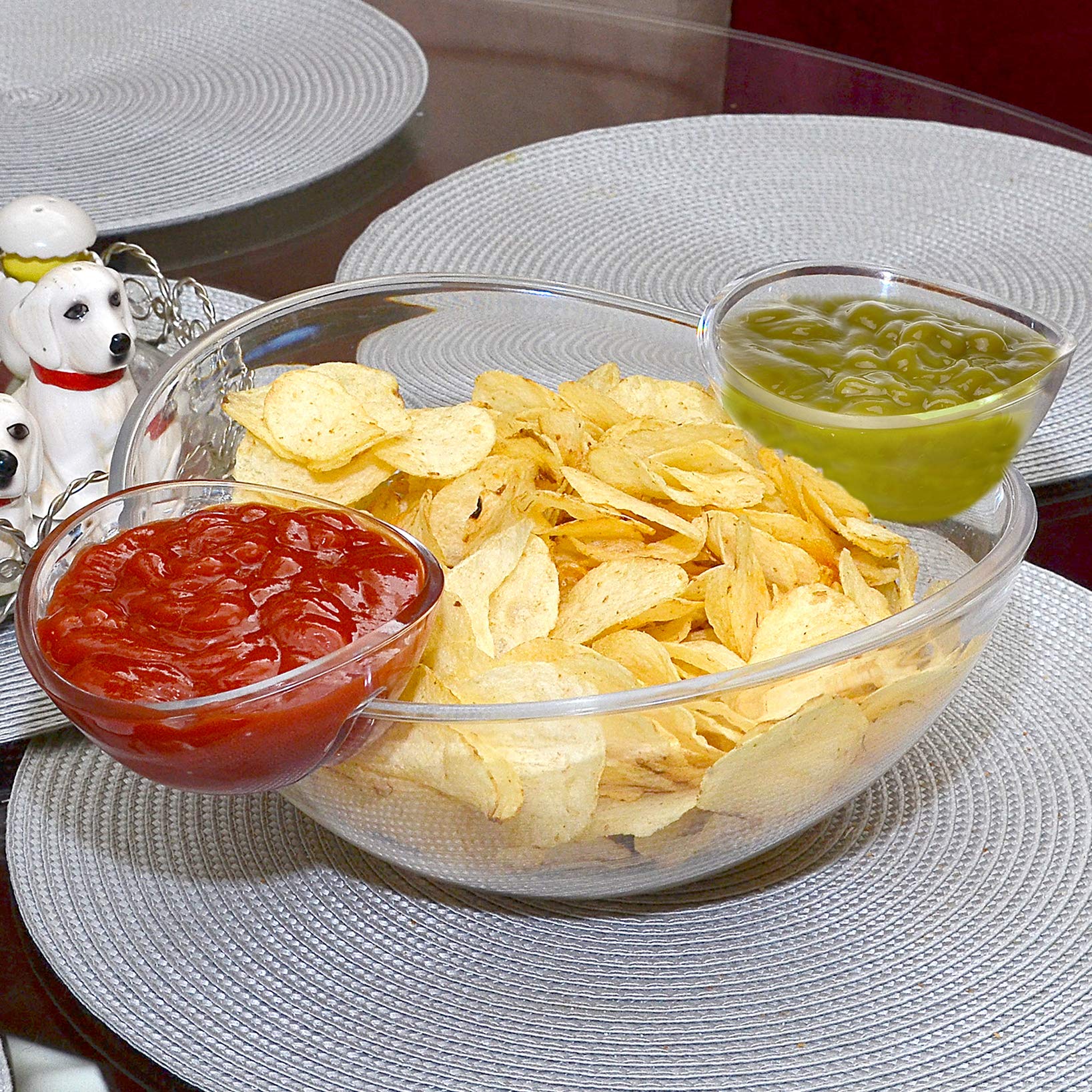 Chip And Dip Acrylic Bowl Set (3L Main Bowl, 180Ml Dipping Bowls)