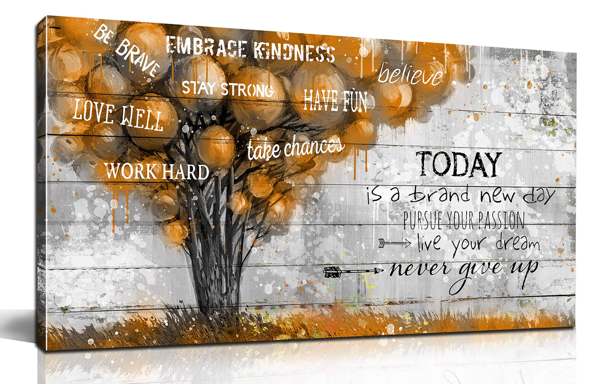 Inspiration Quotes Brown Tree Pictures Wall-Decor For Bedroom - Positive Quotes Canvas Wall Art For Living Room - Motivational P