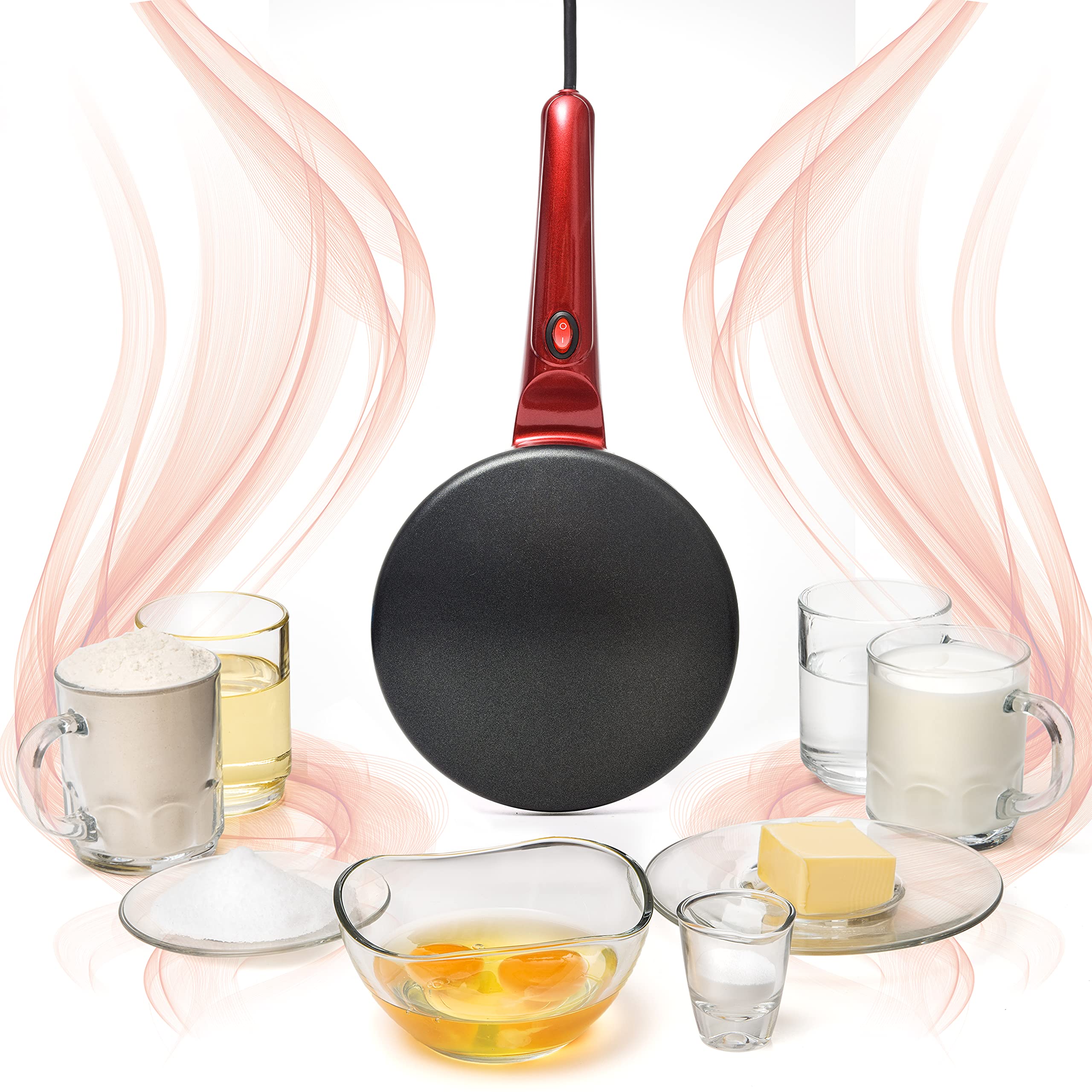 Moss & Stone Electric Crepe Maker, Pan Apo Portable Crepe Maker & Hot Plate Cooktop On/Off Switch, Nonstick Coating, Automatic T