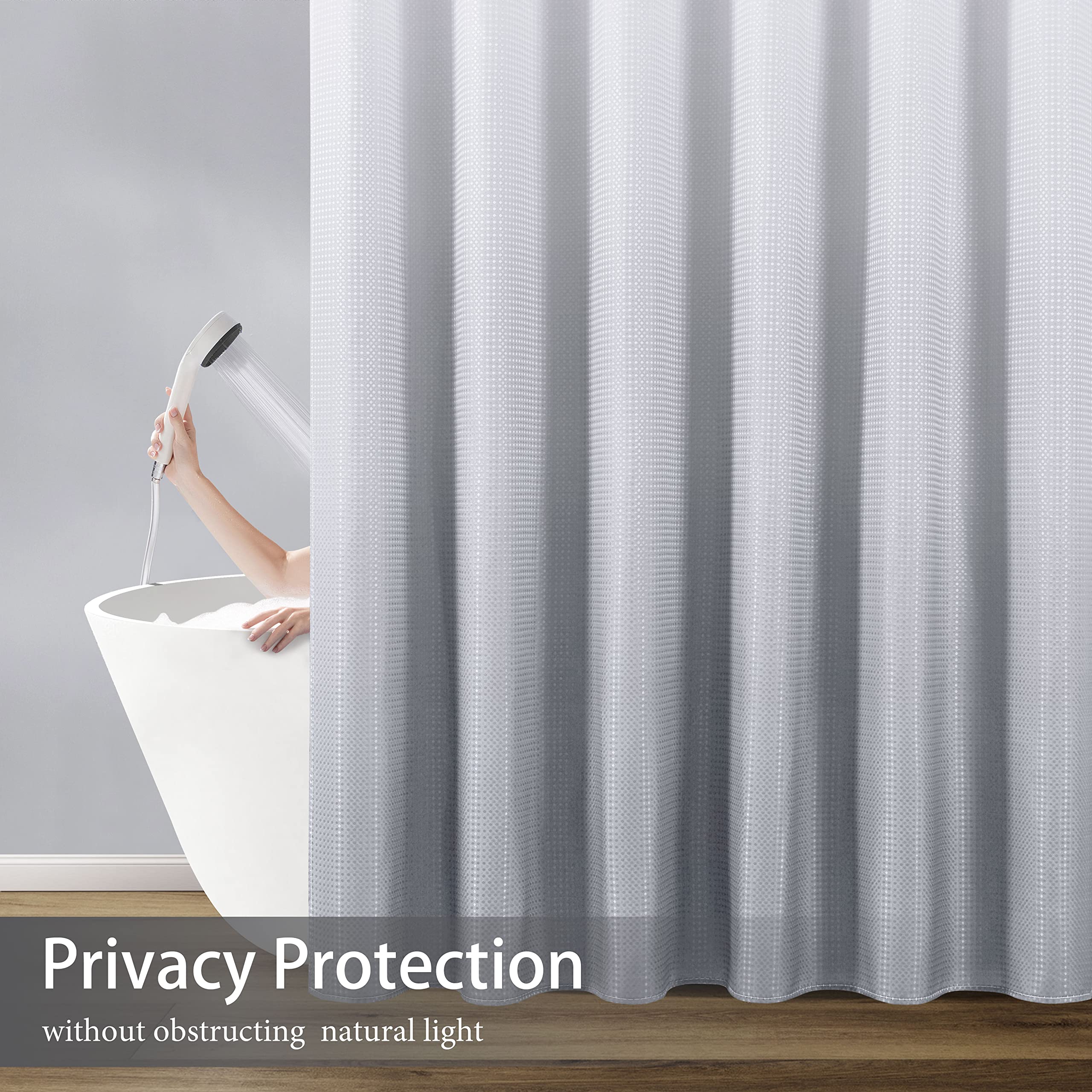 Textured Fabric Bath Shower Curtain, Polyester Ombre Shower Curtains For Bathroom, Water Repellent Shower Curtain Liner With 12