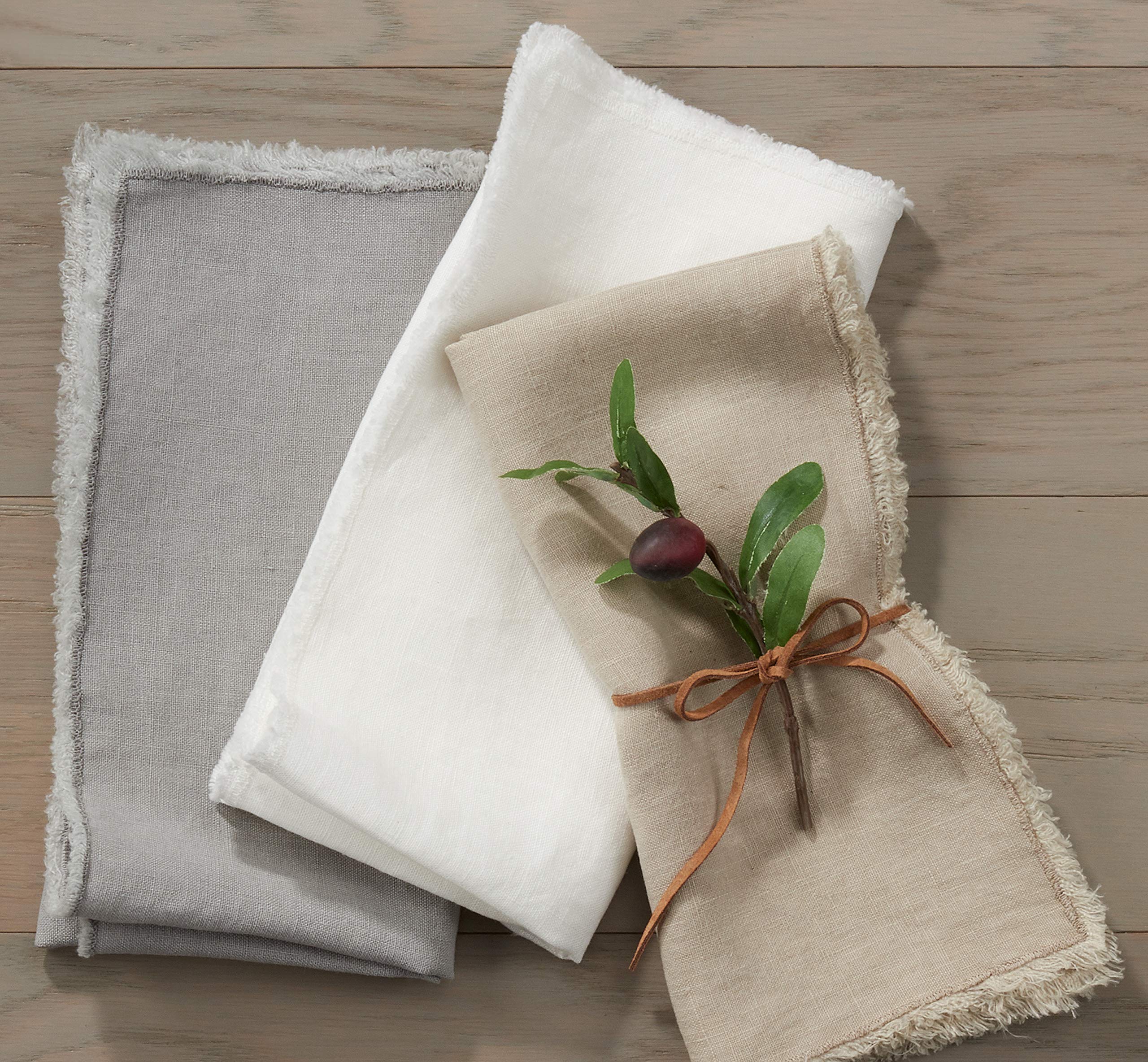 Saro Lifestyle Fringe Linen Table Napkin (Set Of 4), Natural, 20''