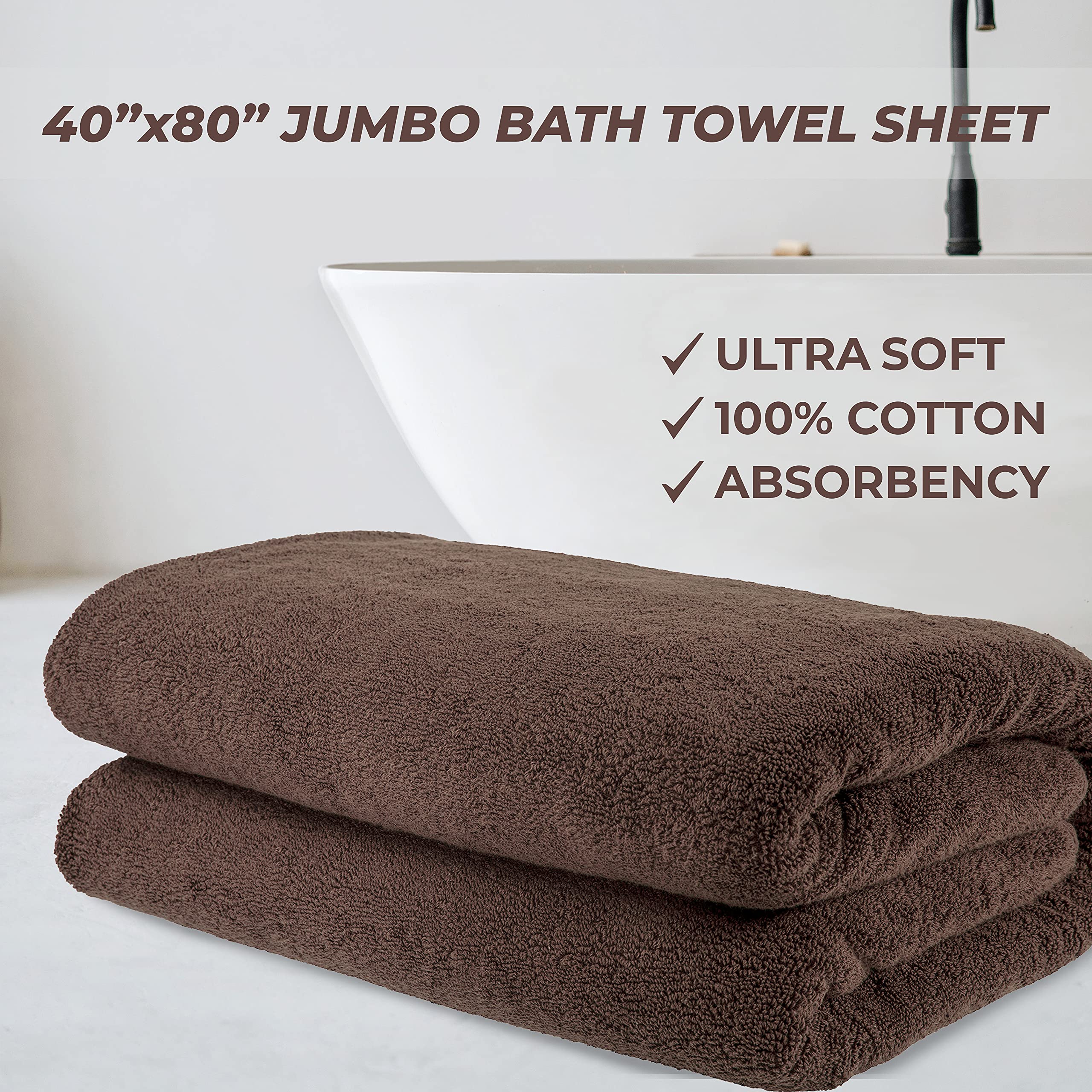 Cotton Paradise Oversized Bath Sheet  100% Cotton 40x80 Clearance Bath Towel Sheet  Jumbo Large Bath Towel for Bathroom  Brown Bath Sheet