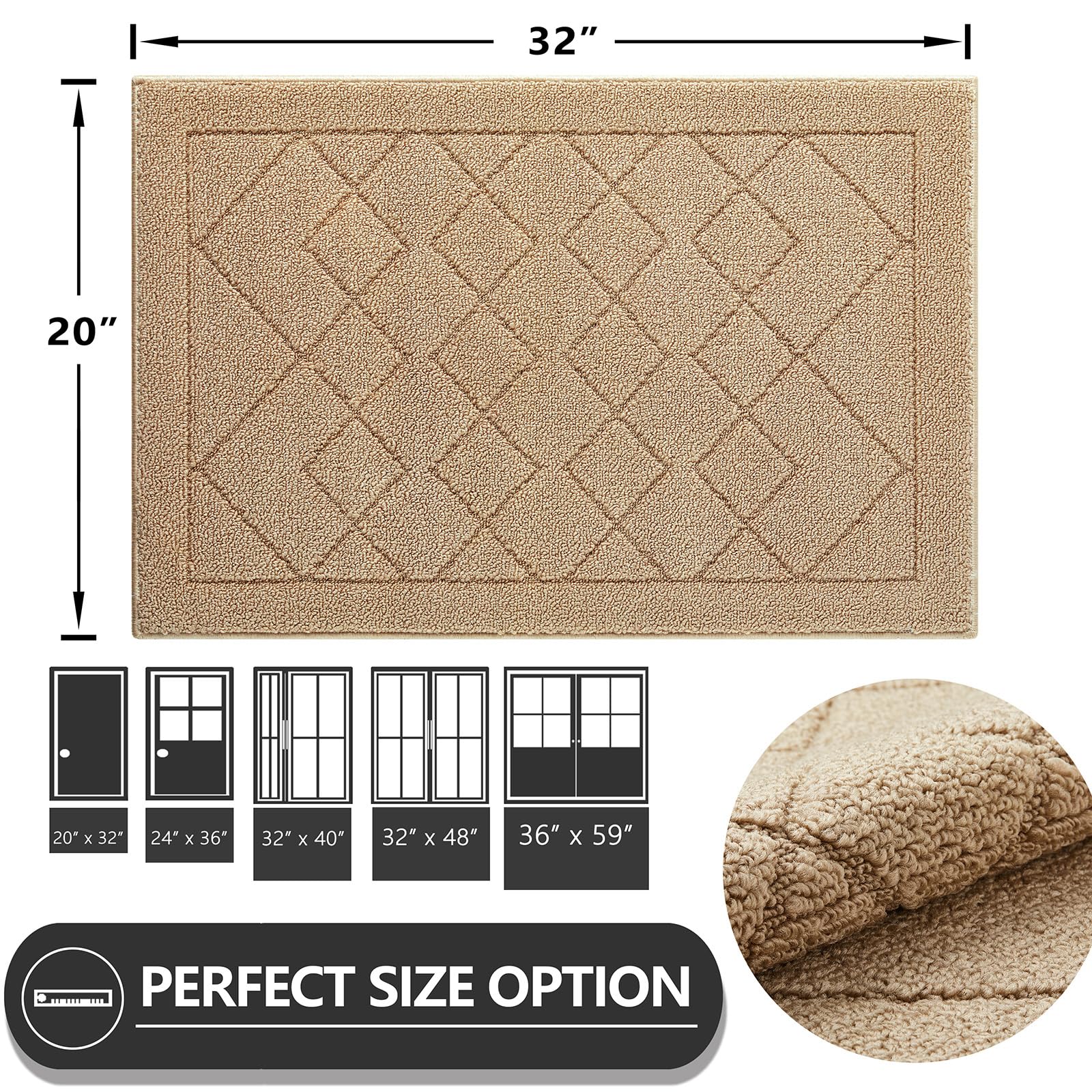 REFETONE Indoor Door Mat  Front Back Door Rug  20x32  Non-Slip Absorbent Resist Dirt Entry Mat  Machine Washable Low-Profile Inside Floor Mats Doormat for Entryway  Brown
