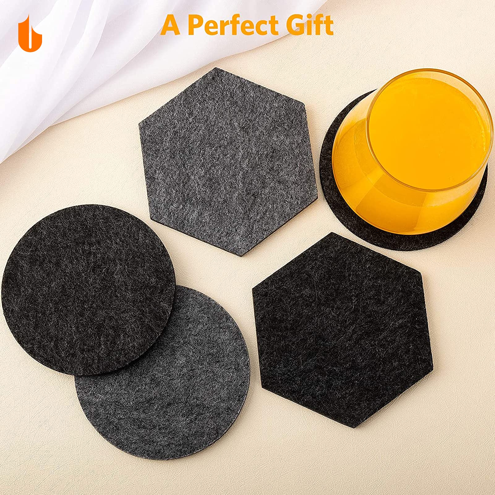 Urbanstrive 6 PCS Coasters  Eco-Friendly 100% Biodegradable Coasters Absorbent Felt Coasters for Drinks Bar Home  4 Inch (Black Round)