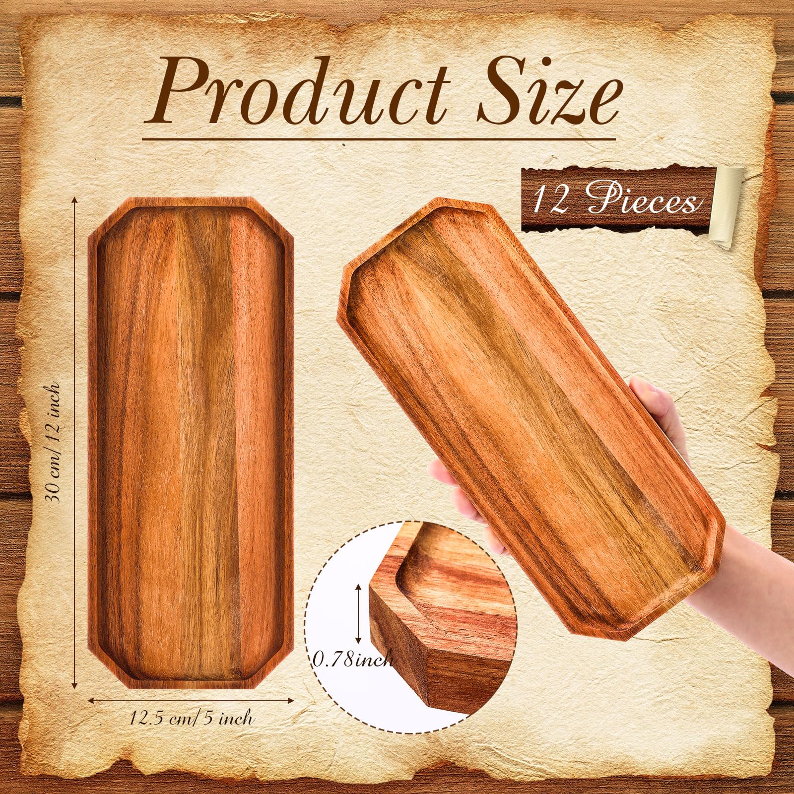 Dandat 12 Pack Wooden Serving Platter Acacia Wood Platters 12 X 5 Inch Rustic Serving Tray Rectangular Charcuterie Board Cheese