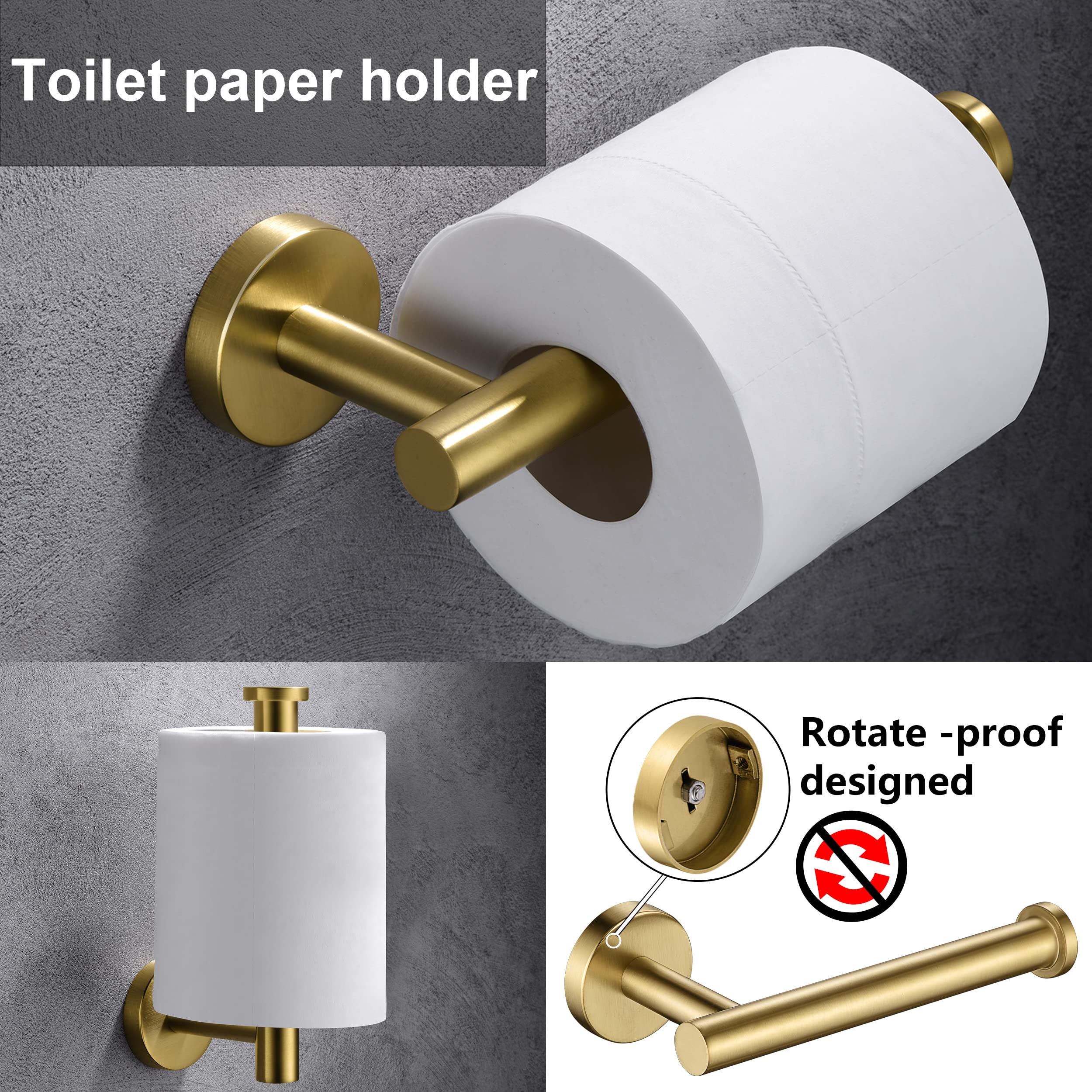 Gold Toilet Paper Holder, Towel Ring Set 2 Pieces Hand Towel Holder For Bathroom Hardware Accessories Set Sus304 Stainless Steel