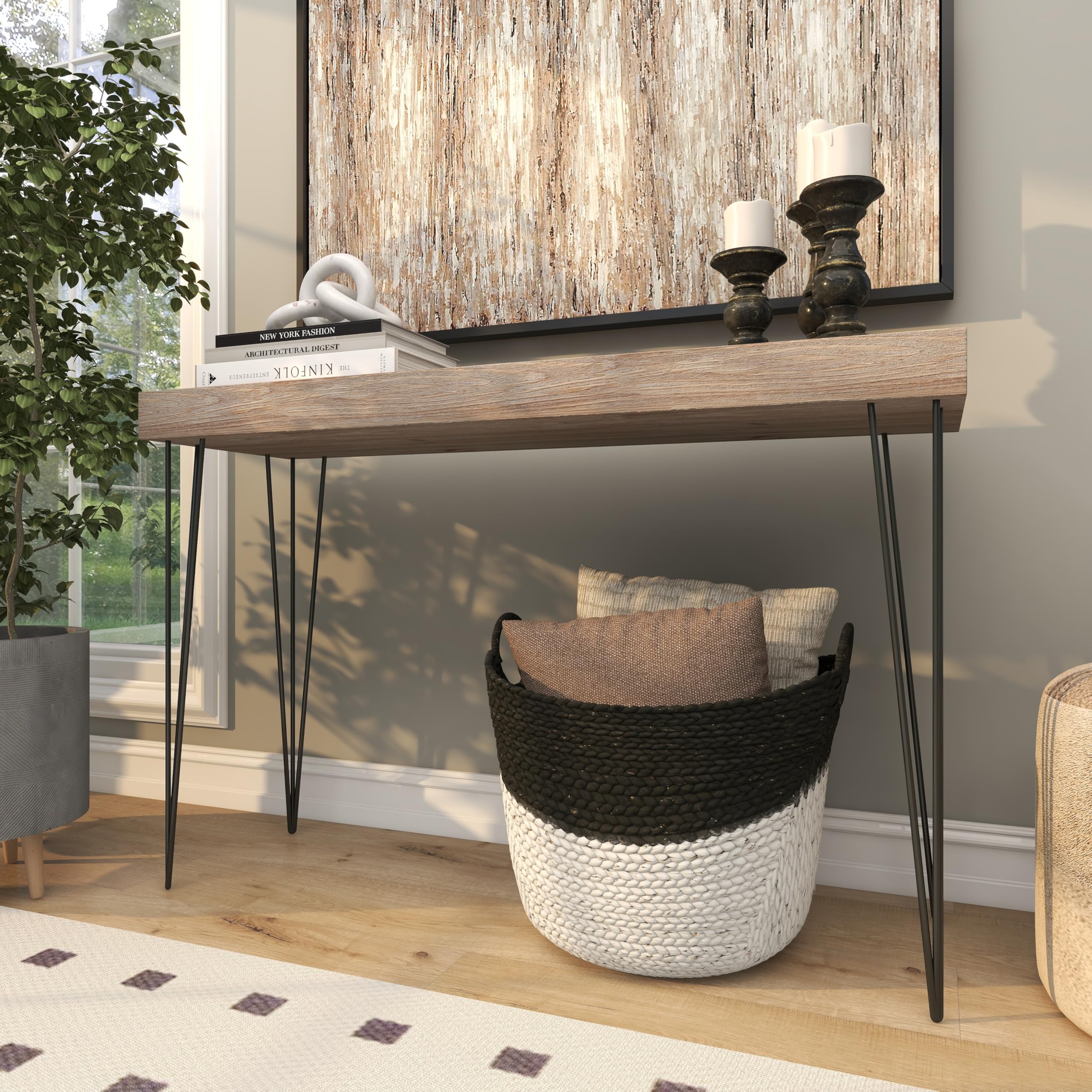 CosmoLiving by Cosmopolitan Seagrass Handmade Large Woven Storage Basket with Handles  22'' x 17'' x 19''  Black