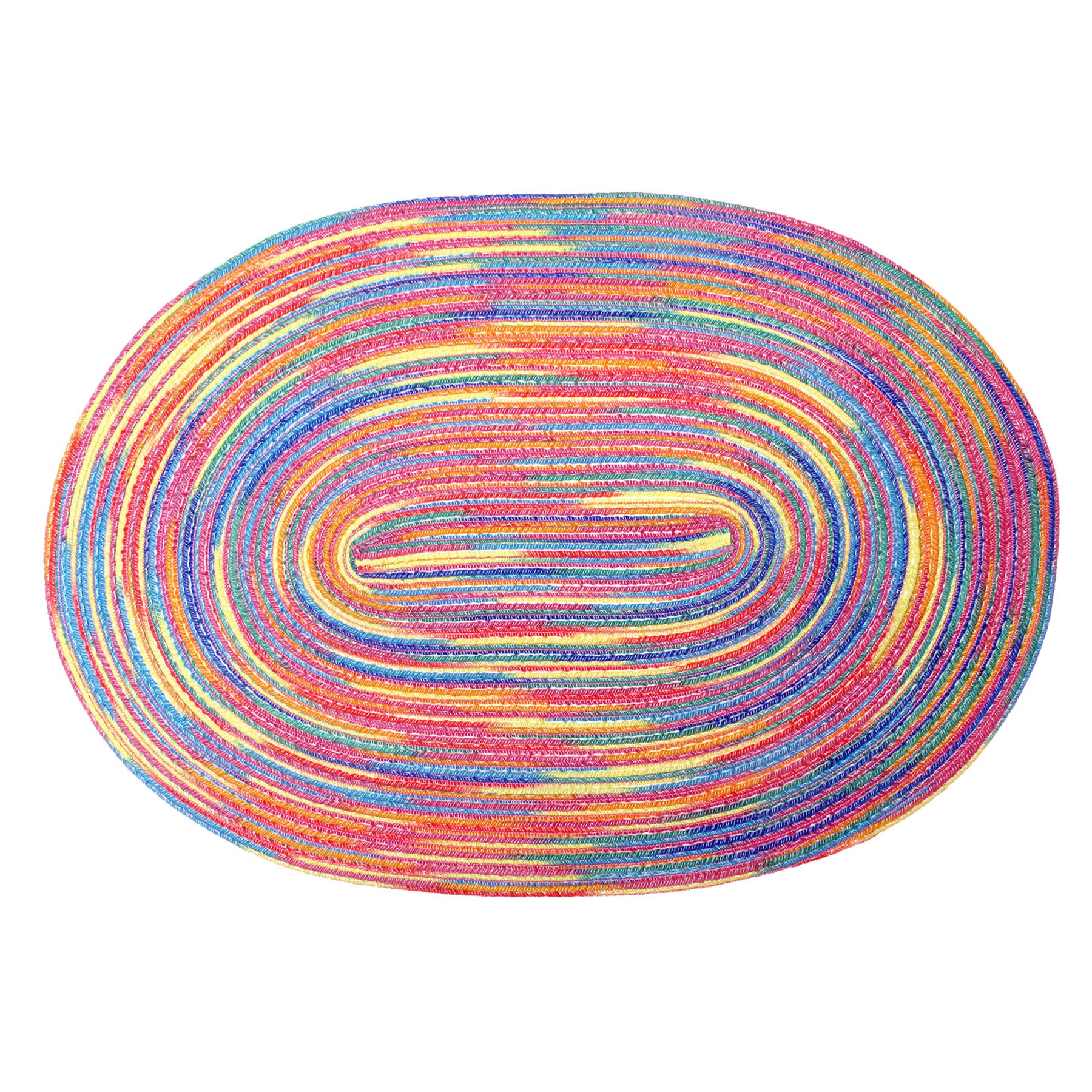 Cait Chapman Home Collection Multi-Color Braided Woven Fabric Placemats (12''X18'' Oval Placemat, Rainbow)