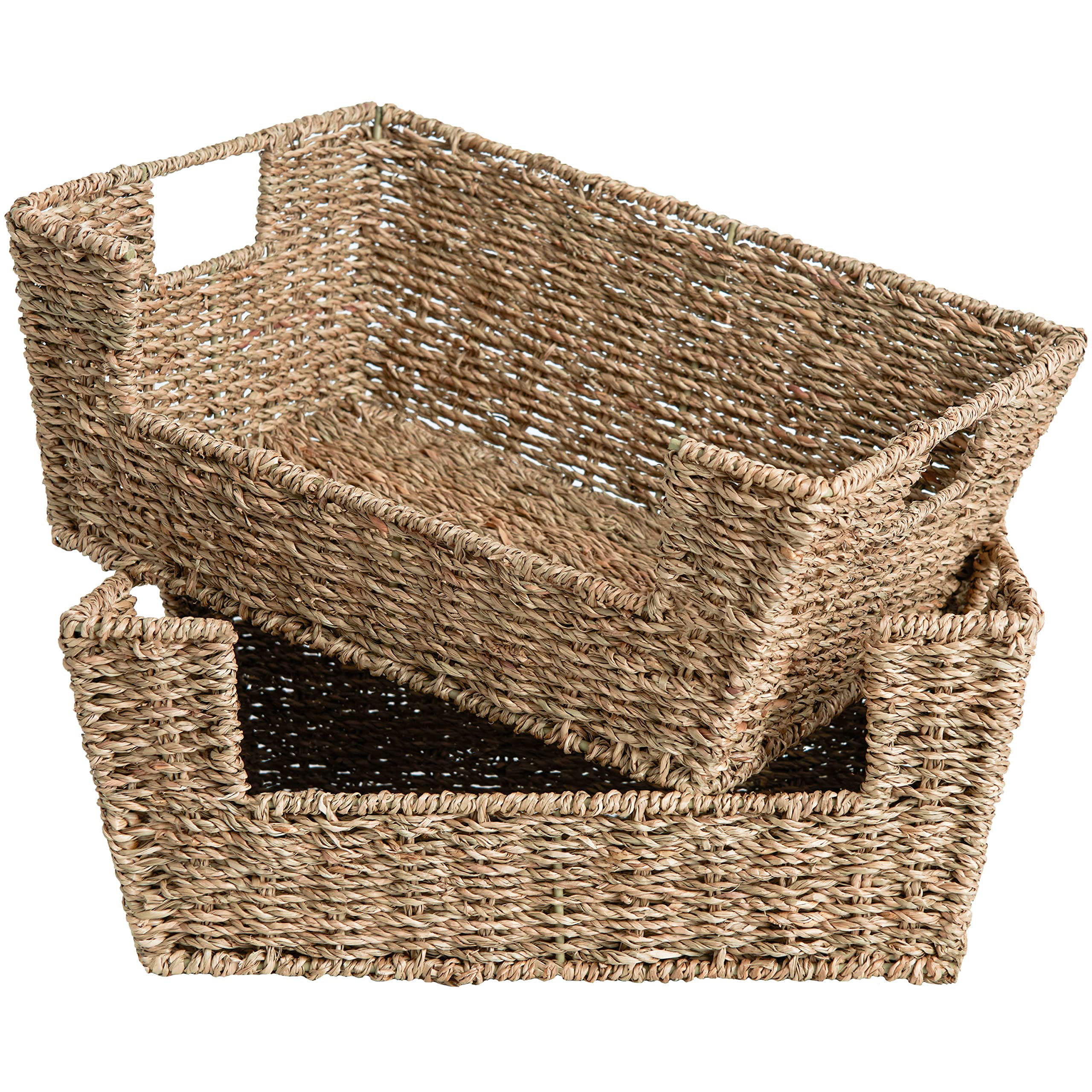 Storageworks Seagrass Storage Baskets, Hand-Woven Open-Front Bins With Handles, 2 Pack