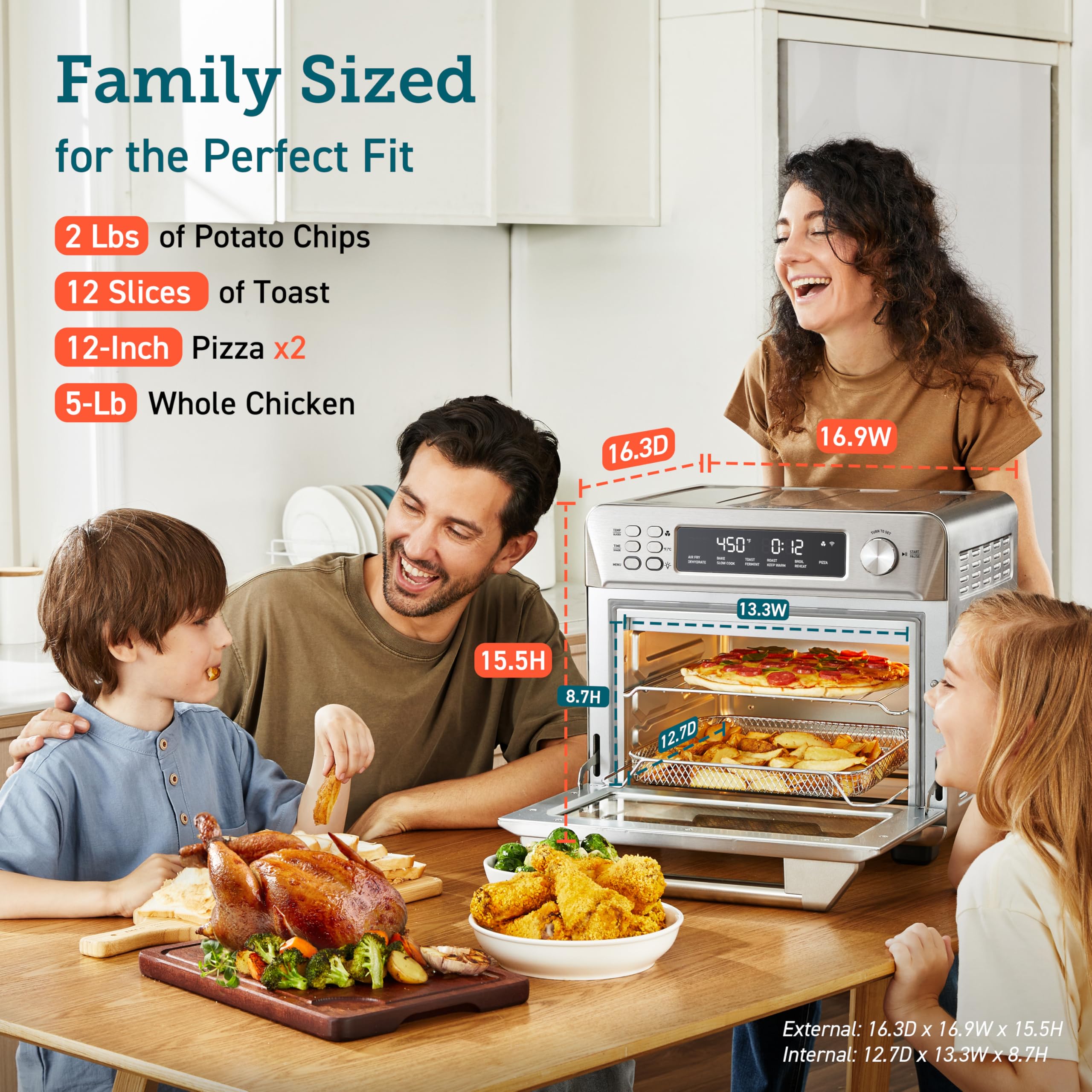 Cosori Air Fryer Toaster Oven Combo, 12-In-1 Convection Ovens Countertop, Stainless Steel, Smart, 6-Slice Toast, 12-Inch Pizza,