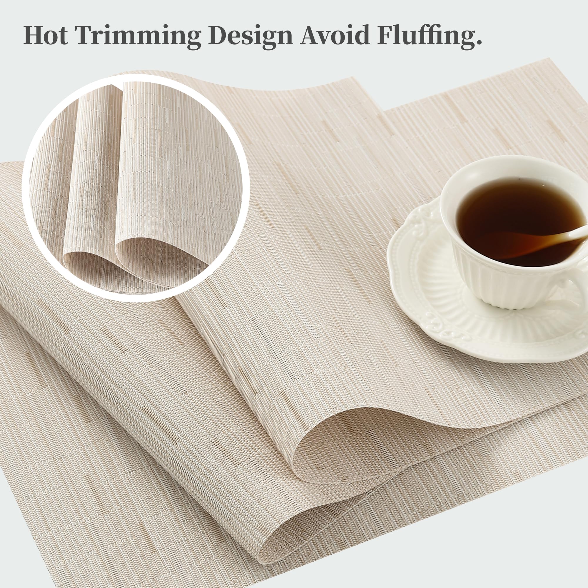 Leetaltree Pale Beige Placemats Set Of 4 - Heat Resistant Non-Slip Place Mats For Dining Table, Washable Durable Pvc Vinyl Woven