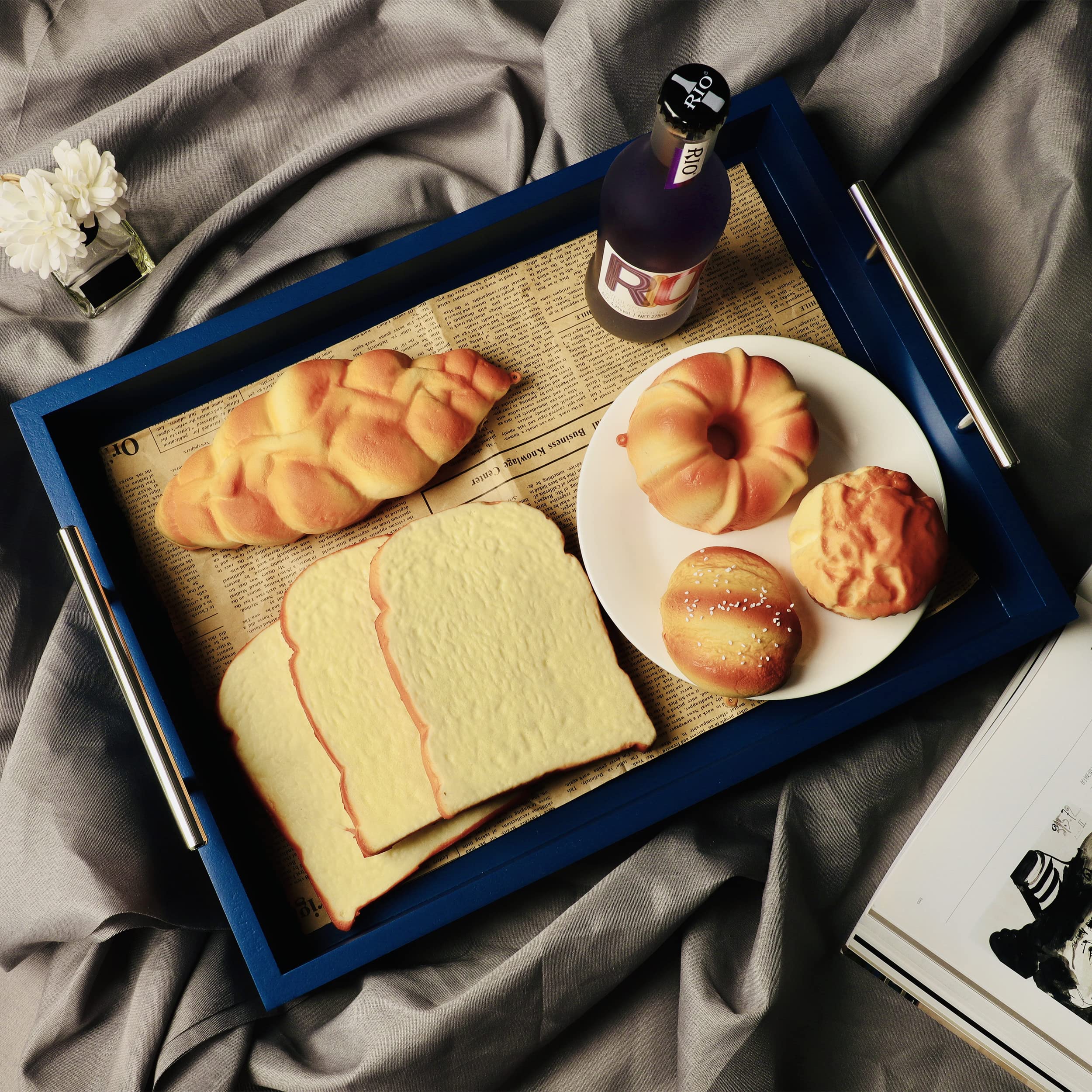 Jjsqylan Wooden Serving Tray With Handles Rectangle Breakfast Tray For Coffee Table Decorative Ottoman Tray 16   X 12    For All