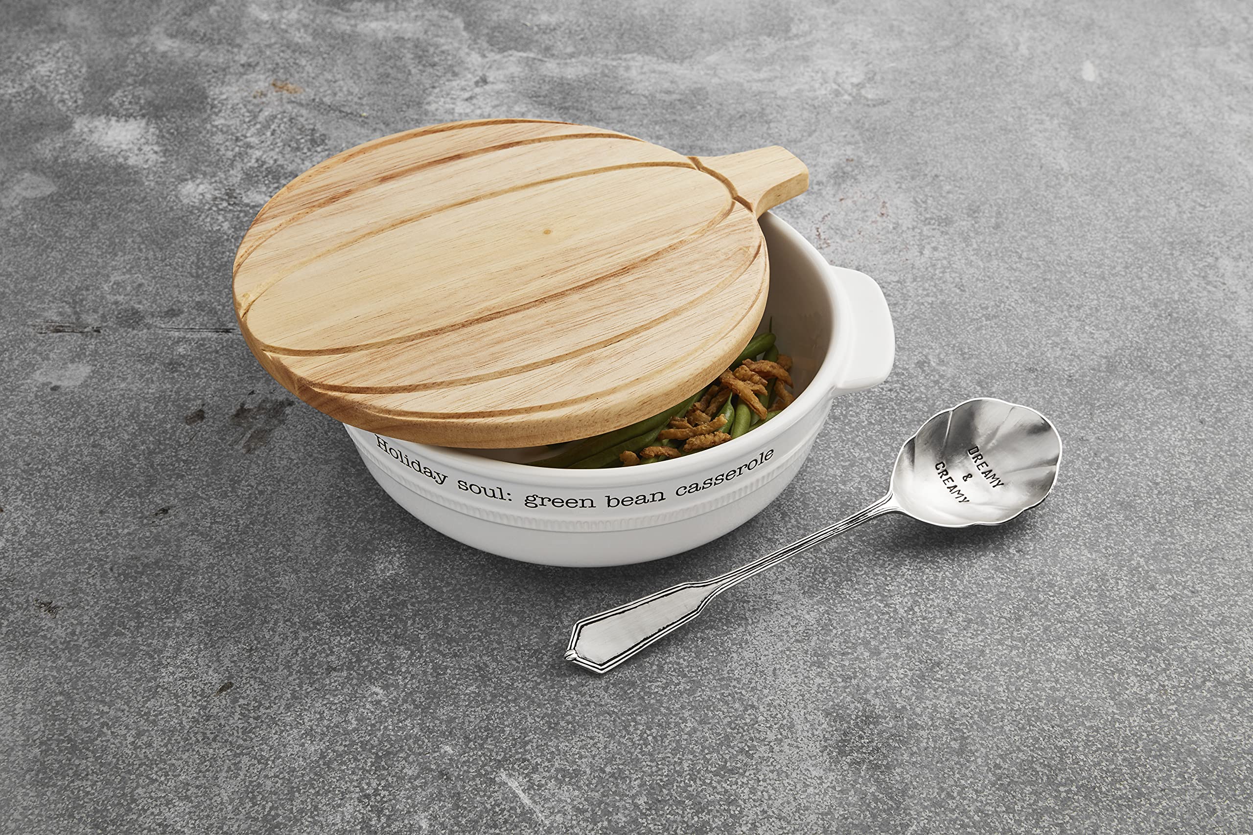 Mud Pie  White  Green Bean Casserole Pumpkin Baker Set  9'' x 10.5''  dish 9'' x 10 1/2''  spoon 9''