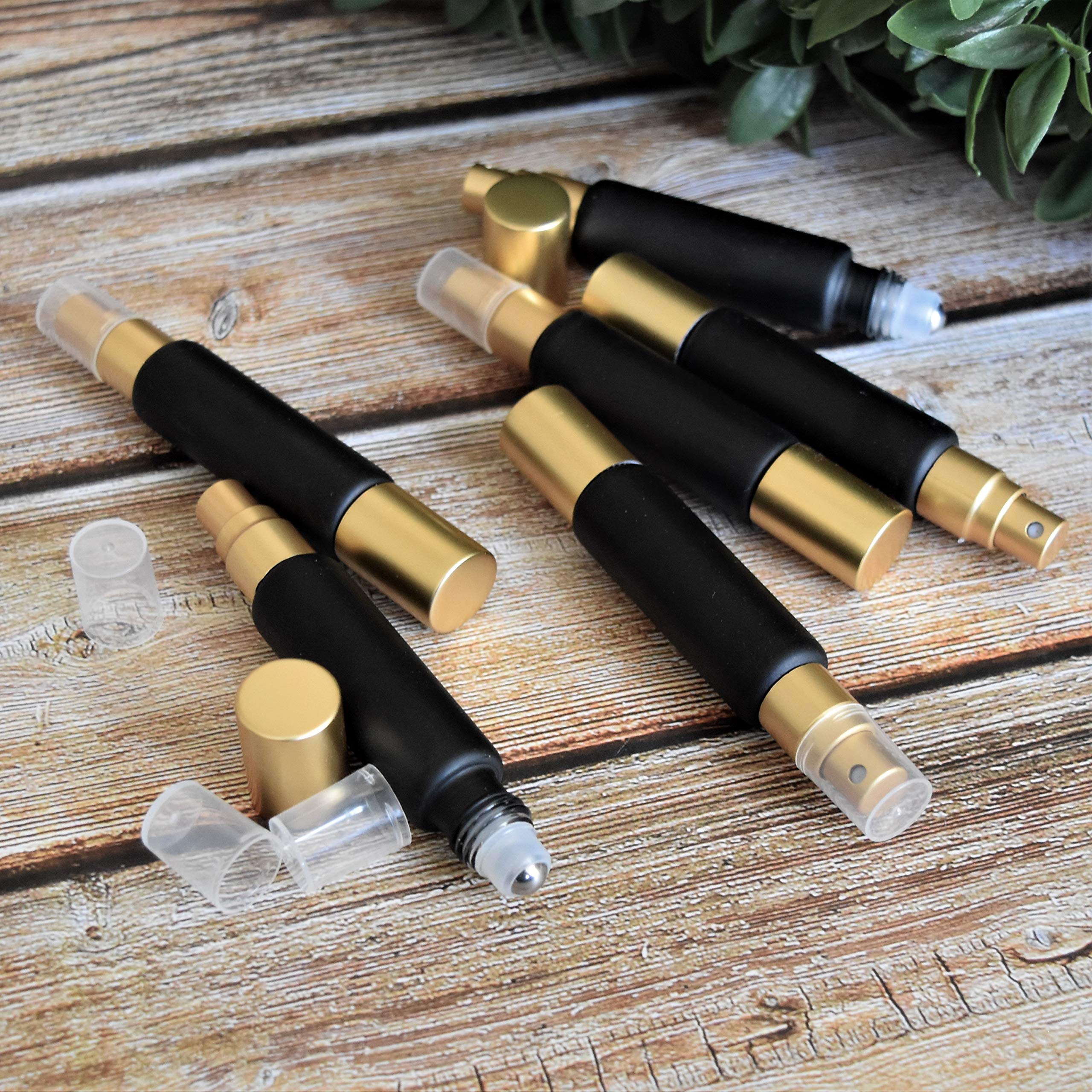 Black 10Ml Essential Oil Roller Sprayer Duo Bottles, Double Ended Stainless Steel Roller Balls For Essential Oils With Fine Mist