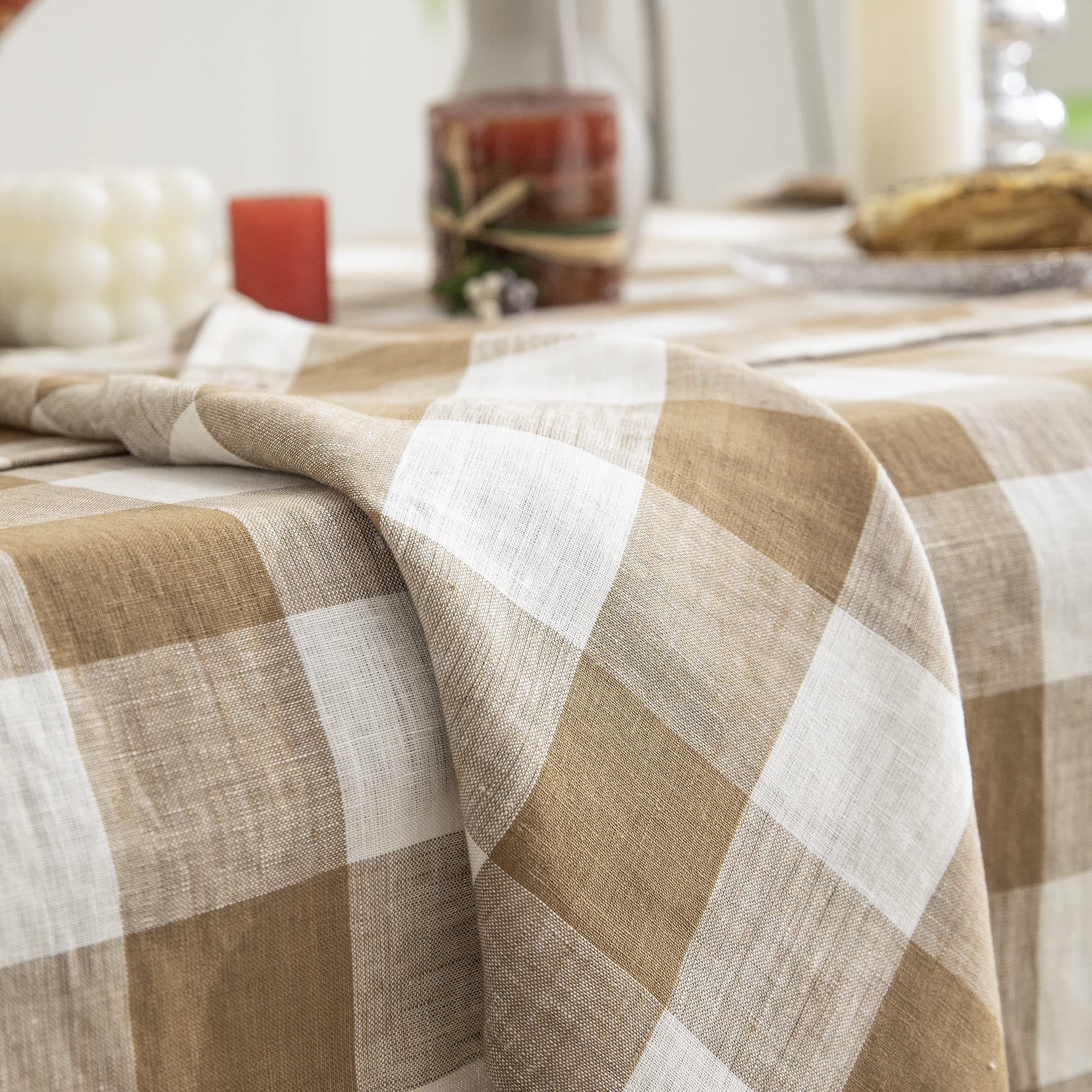 Everly 100% Yarn-Dyed Linen Rectangle Tablecloths 60X120Inches For Dining,Buffet Parties,Picnic,Events And Restaurants,Decorativ