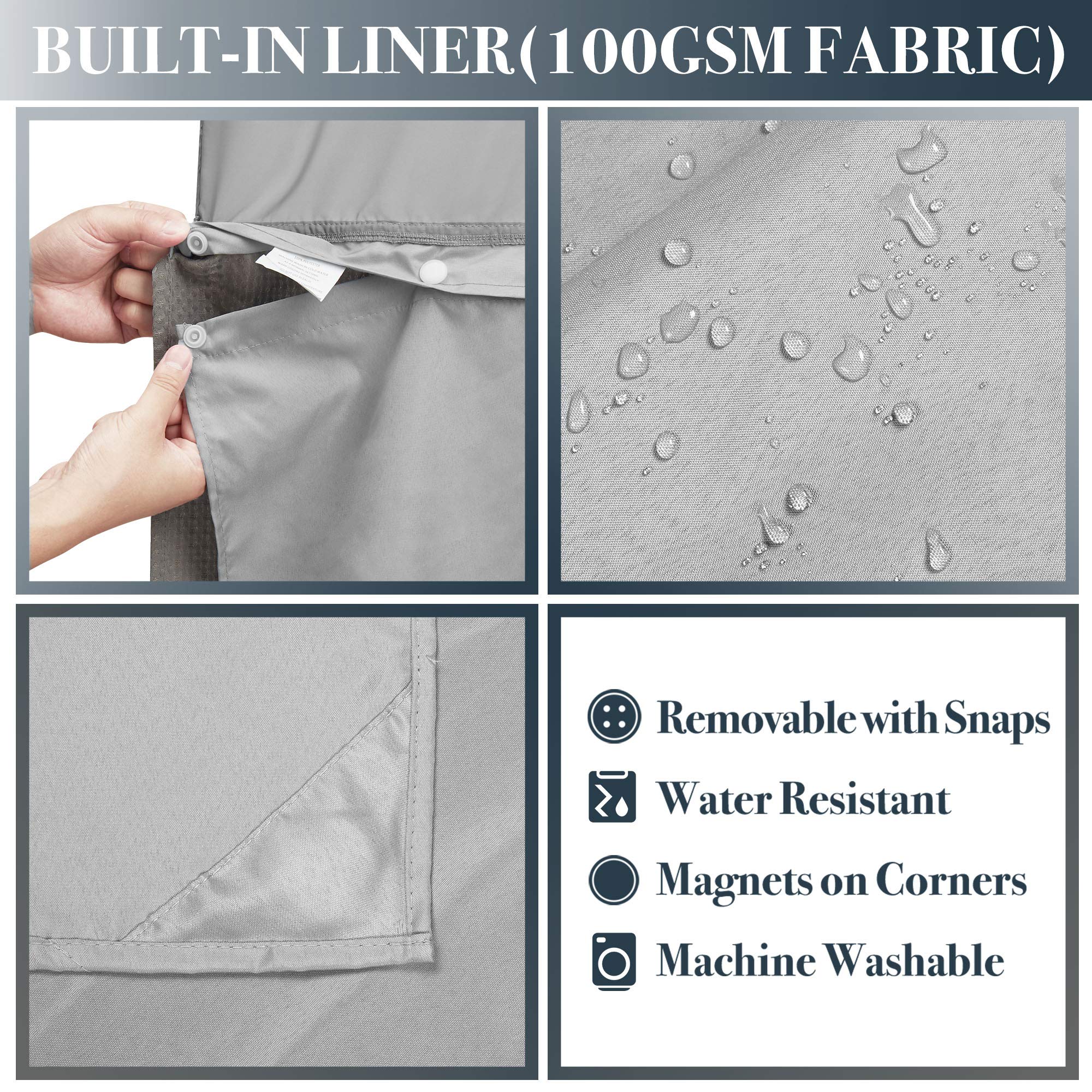 N&Y Home Waffle Weave Shower Curtain With Snap-In Fabric Liner Set, 12 Hooks Included - Grey Shower Curtain Hotel Style, Water-R