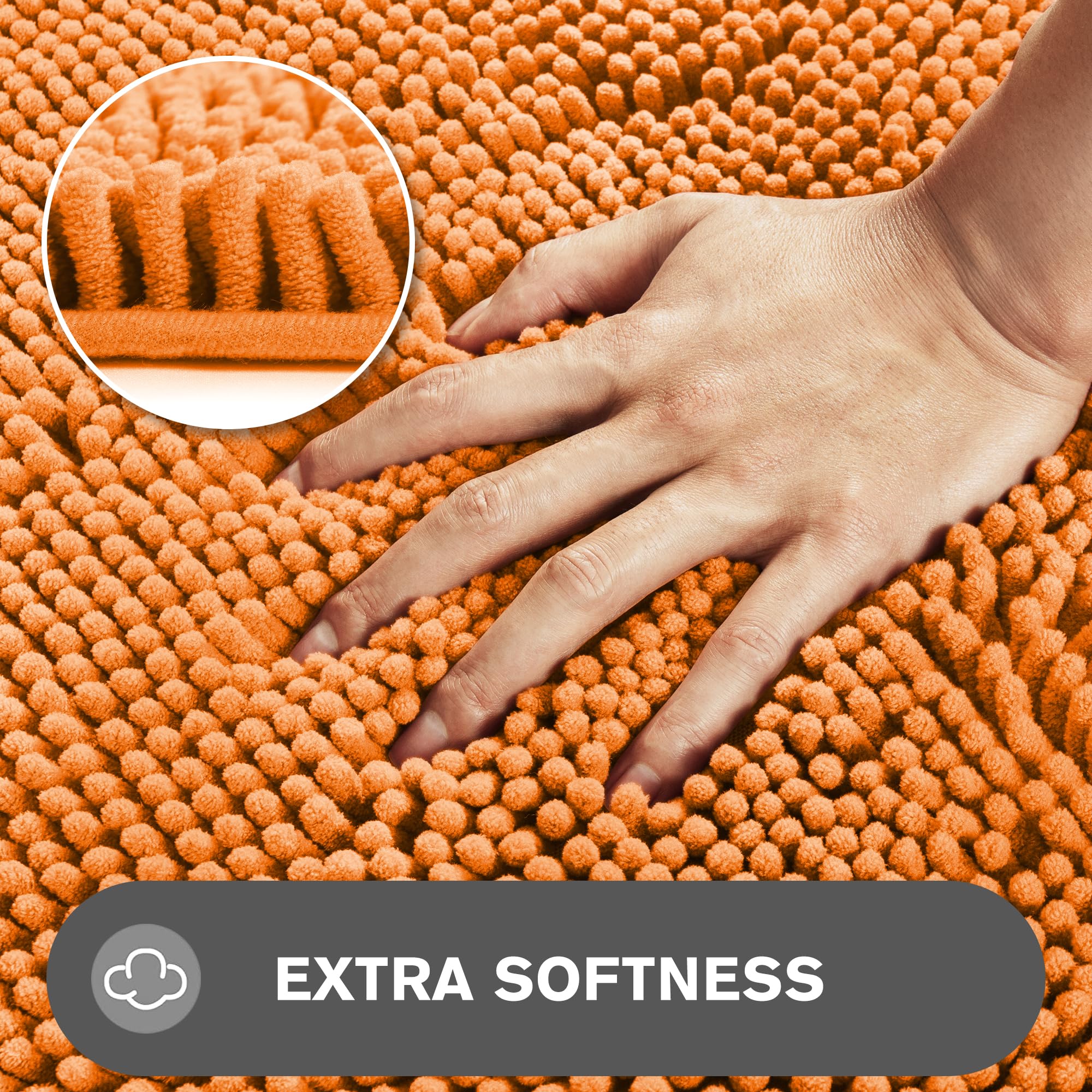 Pureswan Orange Bathroom Rugs - Absorbent And Washable Bath Mat, Non-Slip, Thick Soft Chenille Bath Rugs For Bathroom Floor, Sho