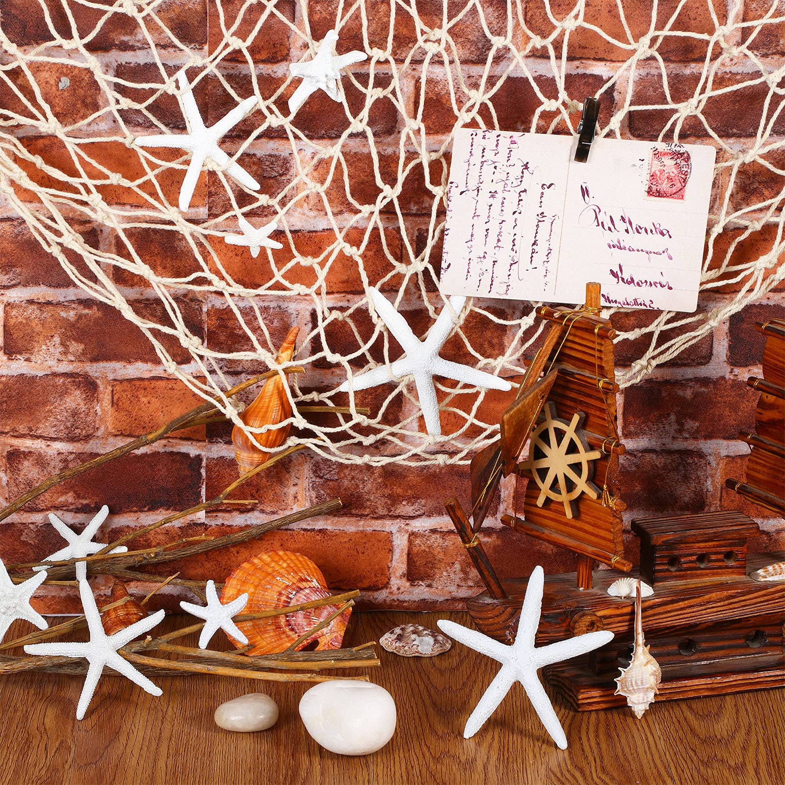 21 Pieces Starfish Ornament Sets Starfish Decor Fish Net Sea Wall Decor Fishnet Nautical Decoration for Crafts Beach Wedding Mer