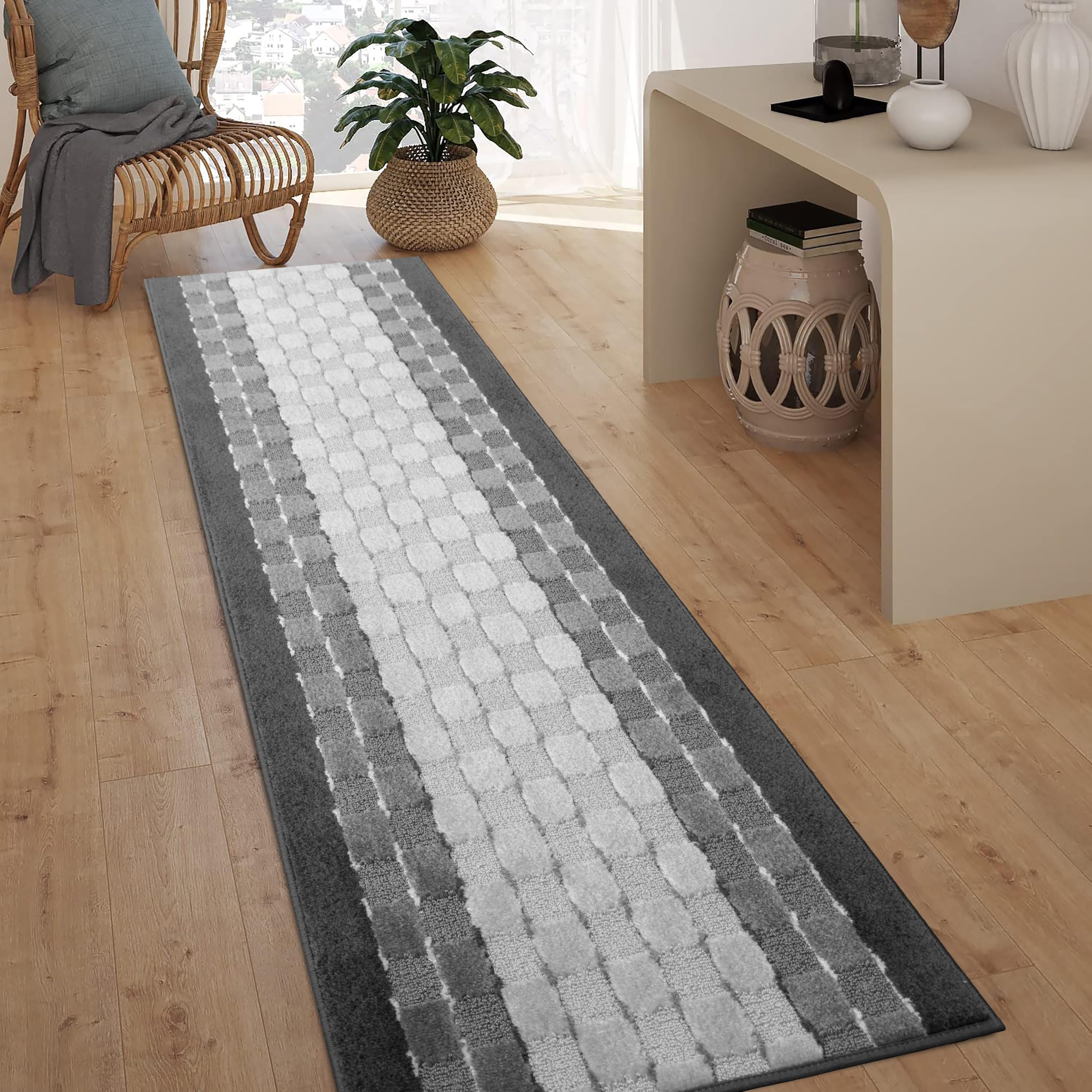 Non Slip Washable Carpet Runner Rug, Custom Floor Mat for Kitchen Hallway Stairs Bedroom Bathroom Entry, Rubber Backing, Checker