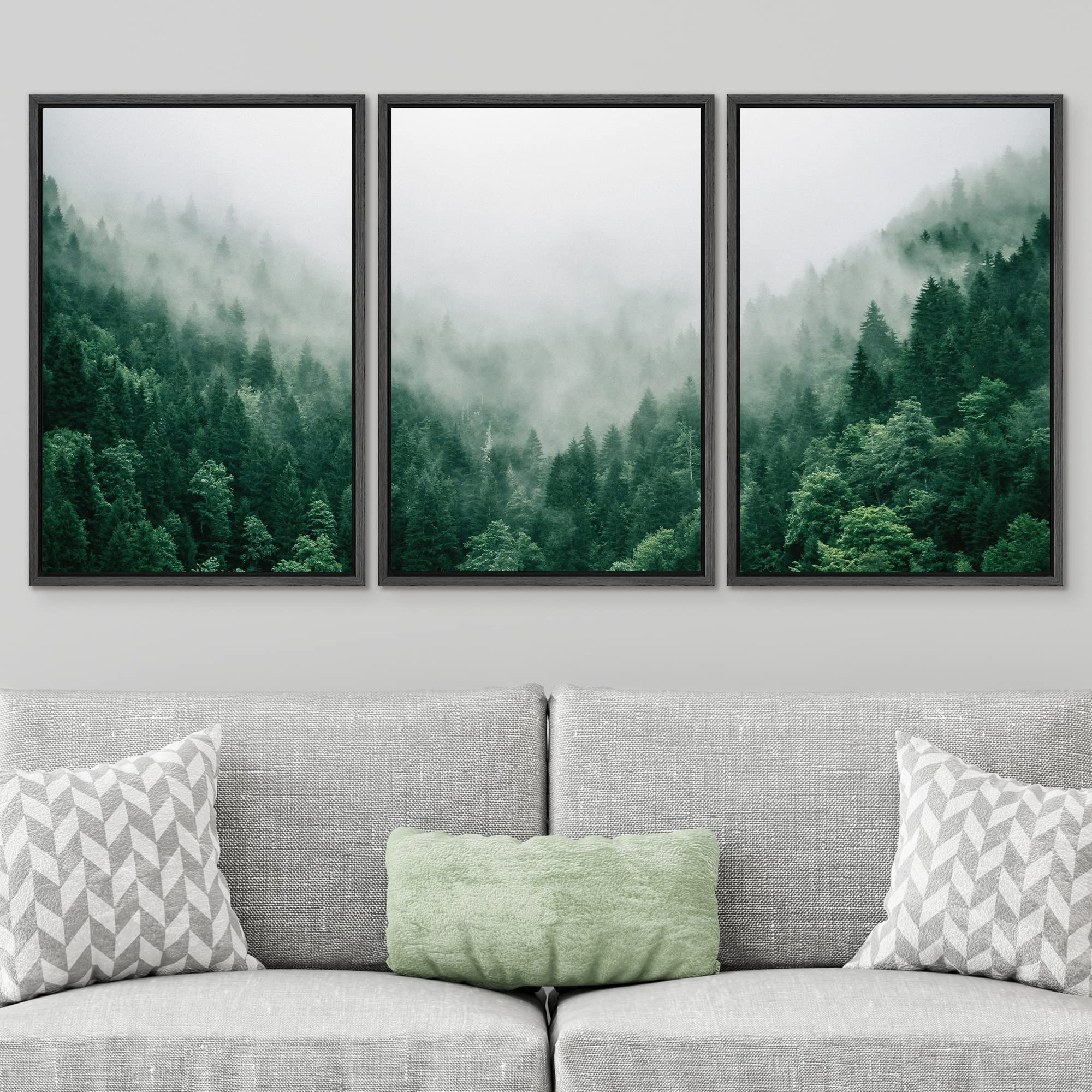 Signwin Framed Canvas Print Wall Art Set Fog & Mist Mountain Forest Valley Nature Wilderness Photography Modern Art Rustic Lands