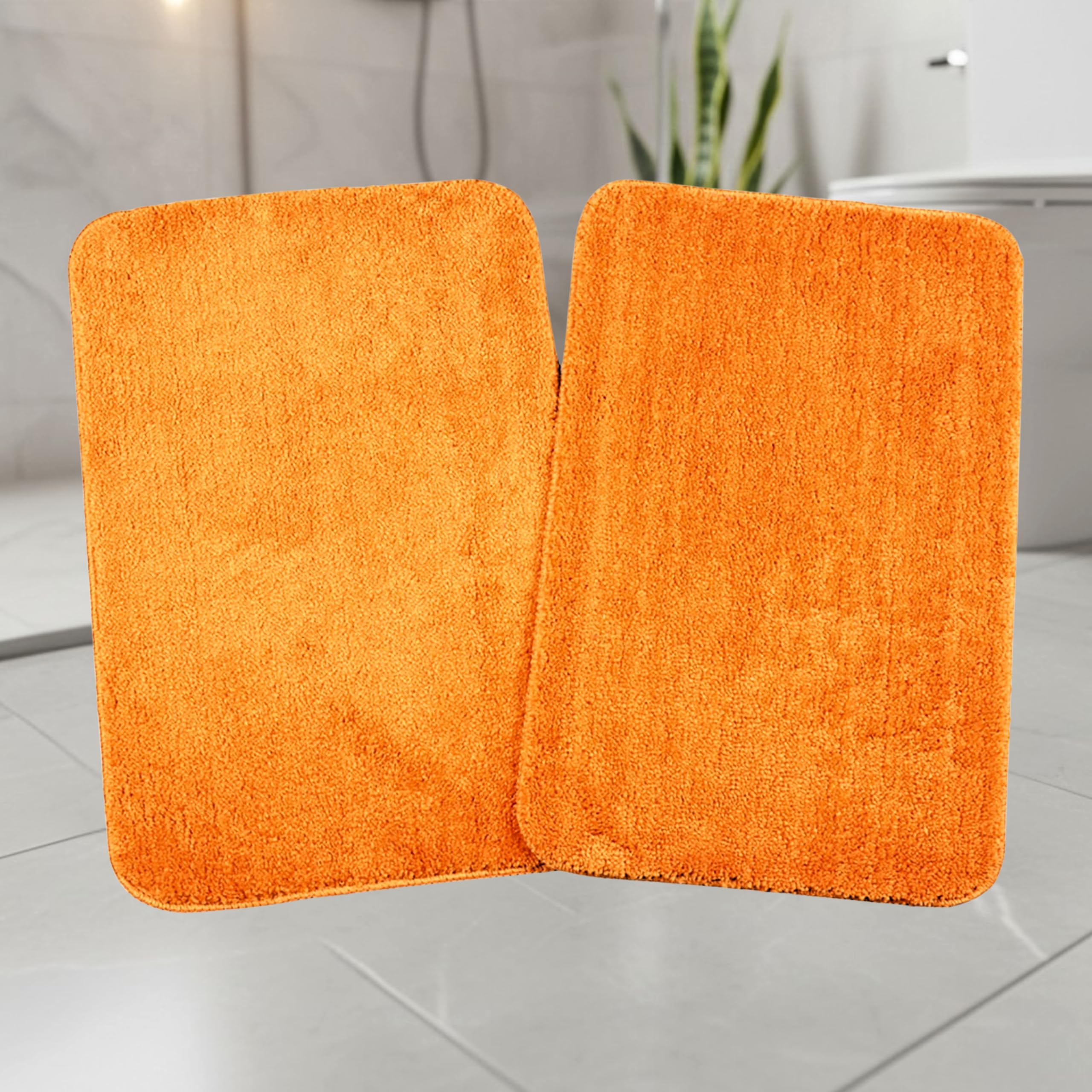 Saral Home Microfiber Anti-Skid Rectangular Bath Mat Pack Of 2 (Orange, 35X50 Cm)