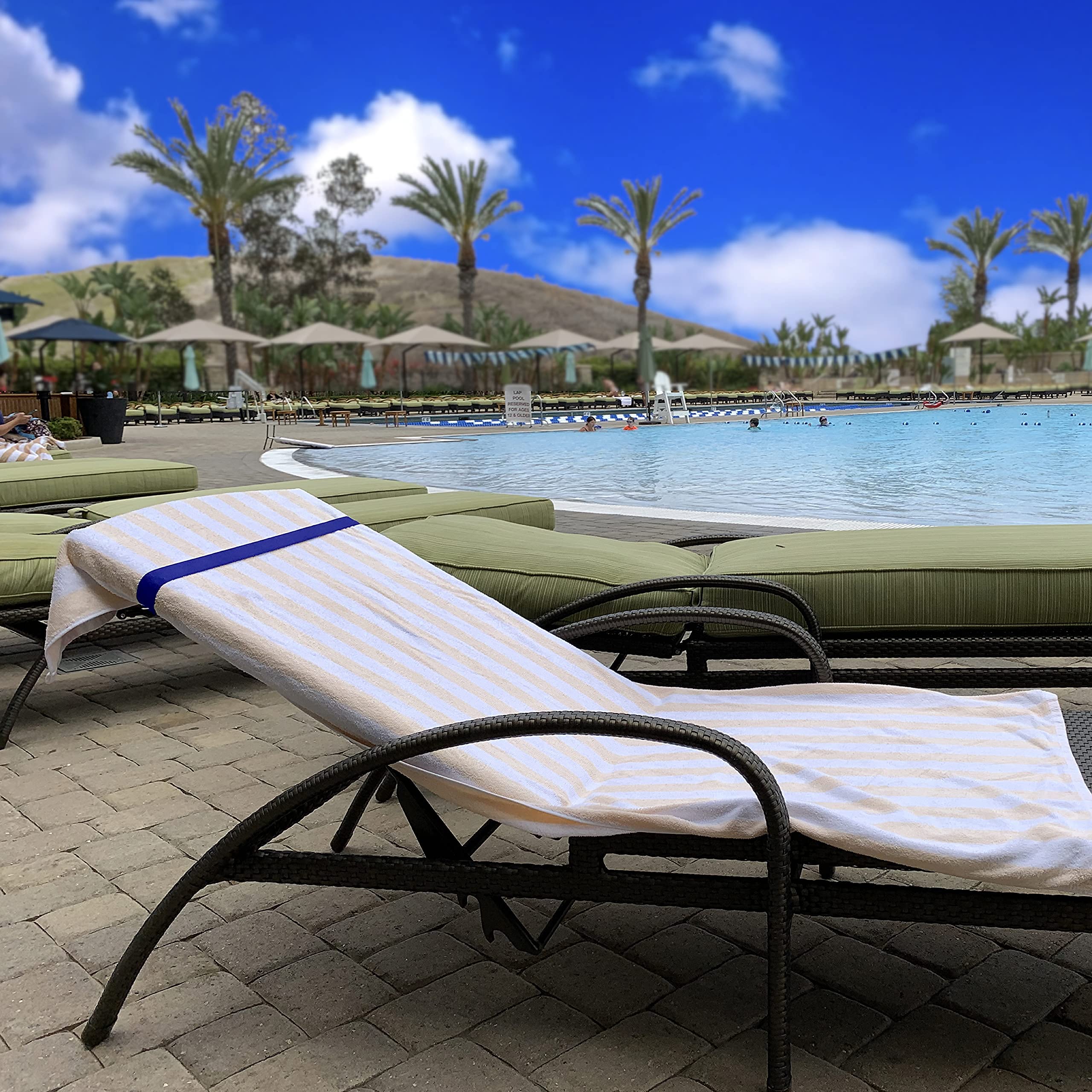 Towel Bands Chair Clips Better Option for Beach Towels  Pool & Cruise Chairs (Elastic Fabric with Adjustable Clasp)
