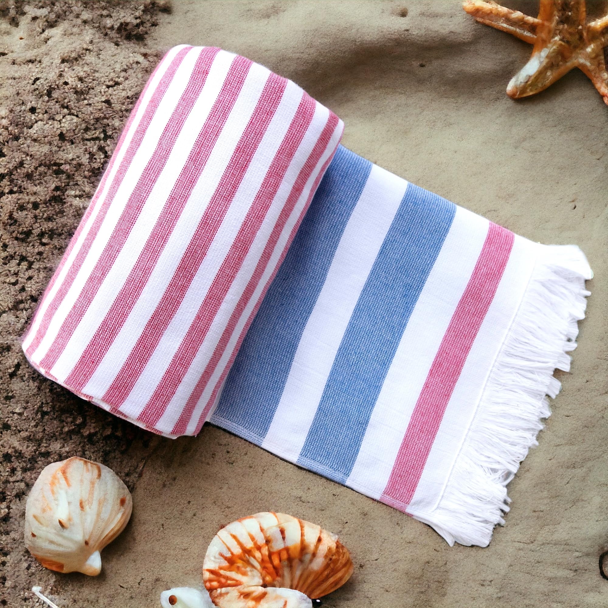 Luzia Striped Peshtemal Multi-Use Towel - Beach, Pool And Bathroom (Single, 40 X 70 Inches) 100% Turkish Cotton, Premium, Stylis