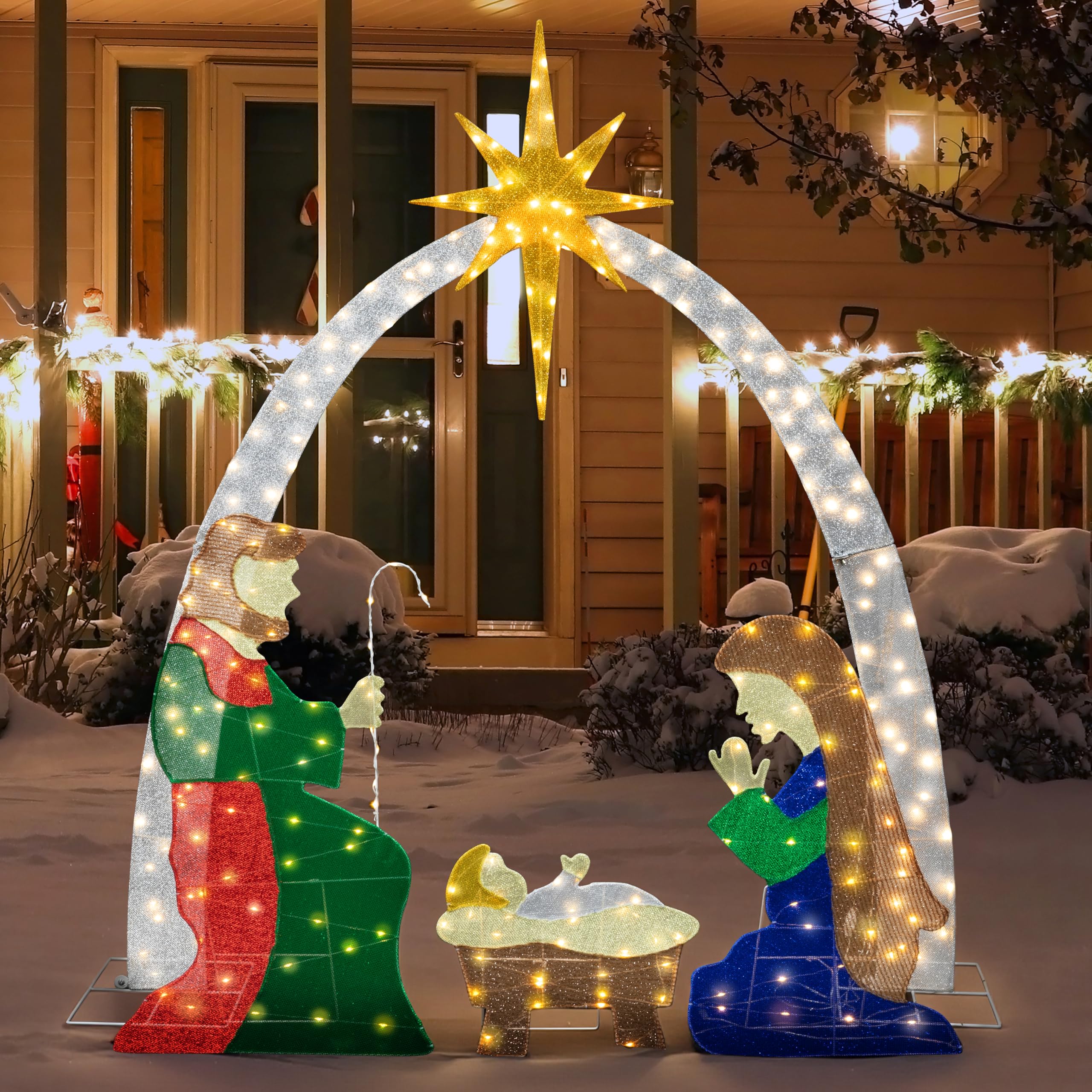 Meilocar 6 FT Nativity Scene Outdoor Christmas Decoration Lighted up Christmas Holiday Display, Nativity Scene Set with LED Ligh