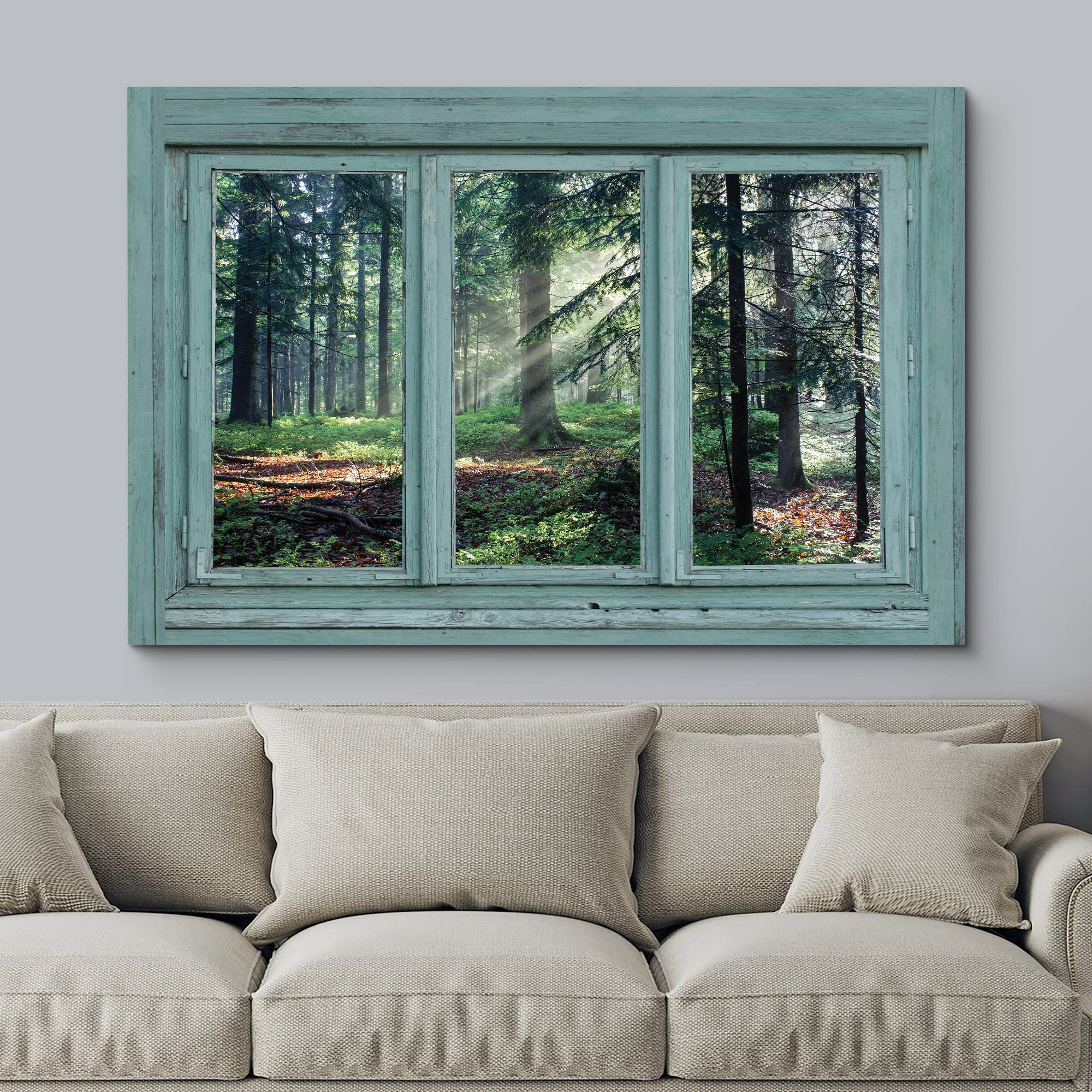 wall26 Canvas Print Wall Art Window View of Sunlight in The Forest Nature Wilderness Photography Realism Rustic Landscape Colorful Vibrant for Living Room  Bedroom  Office - 24''x36''