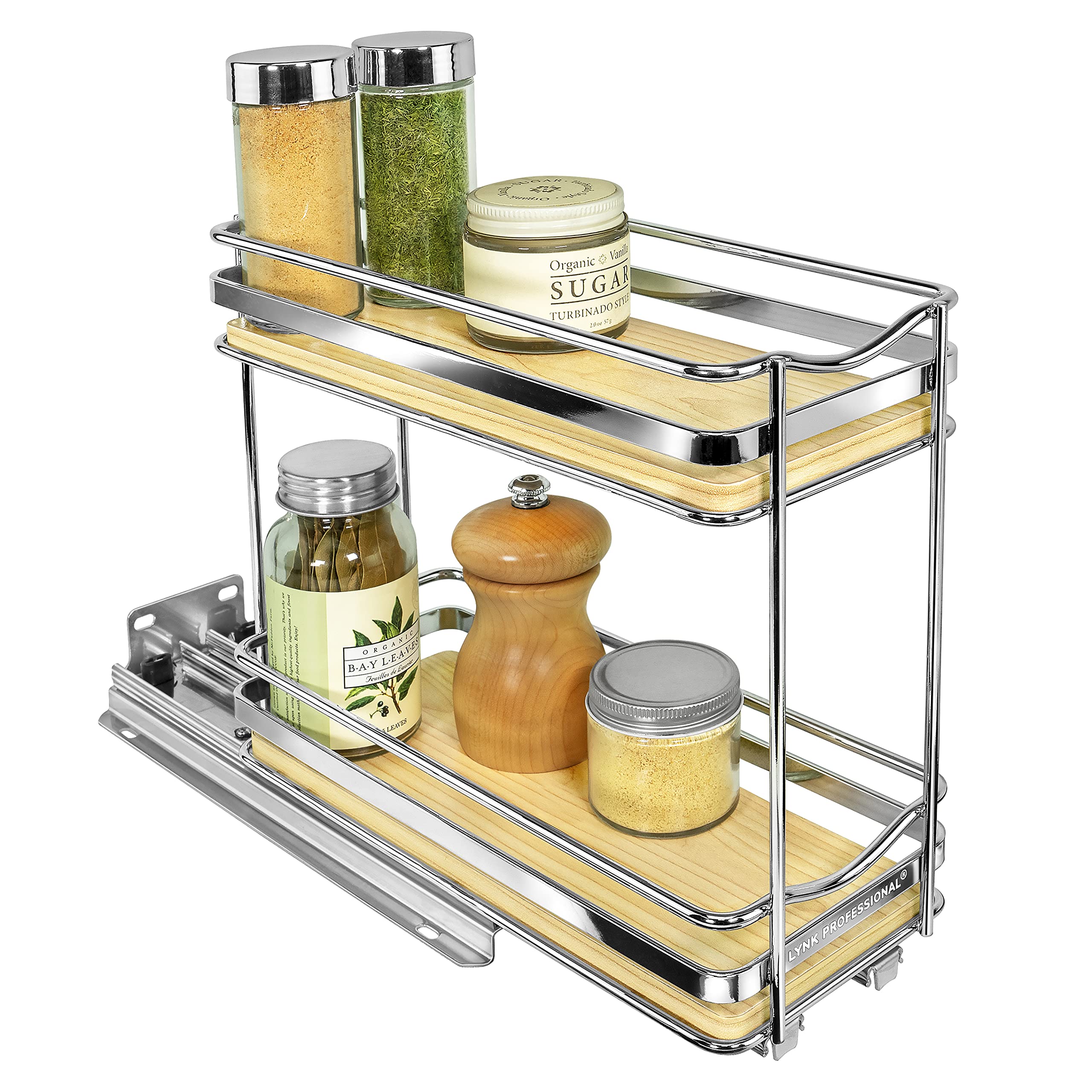 LYNK PROFESSIONAL   lite Pull Out Spice Rack Organizer for Inside Kitchen Cabinets - 4-1/4 inch Wide - Slide Out Drawer - Wood/C