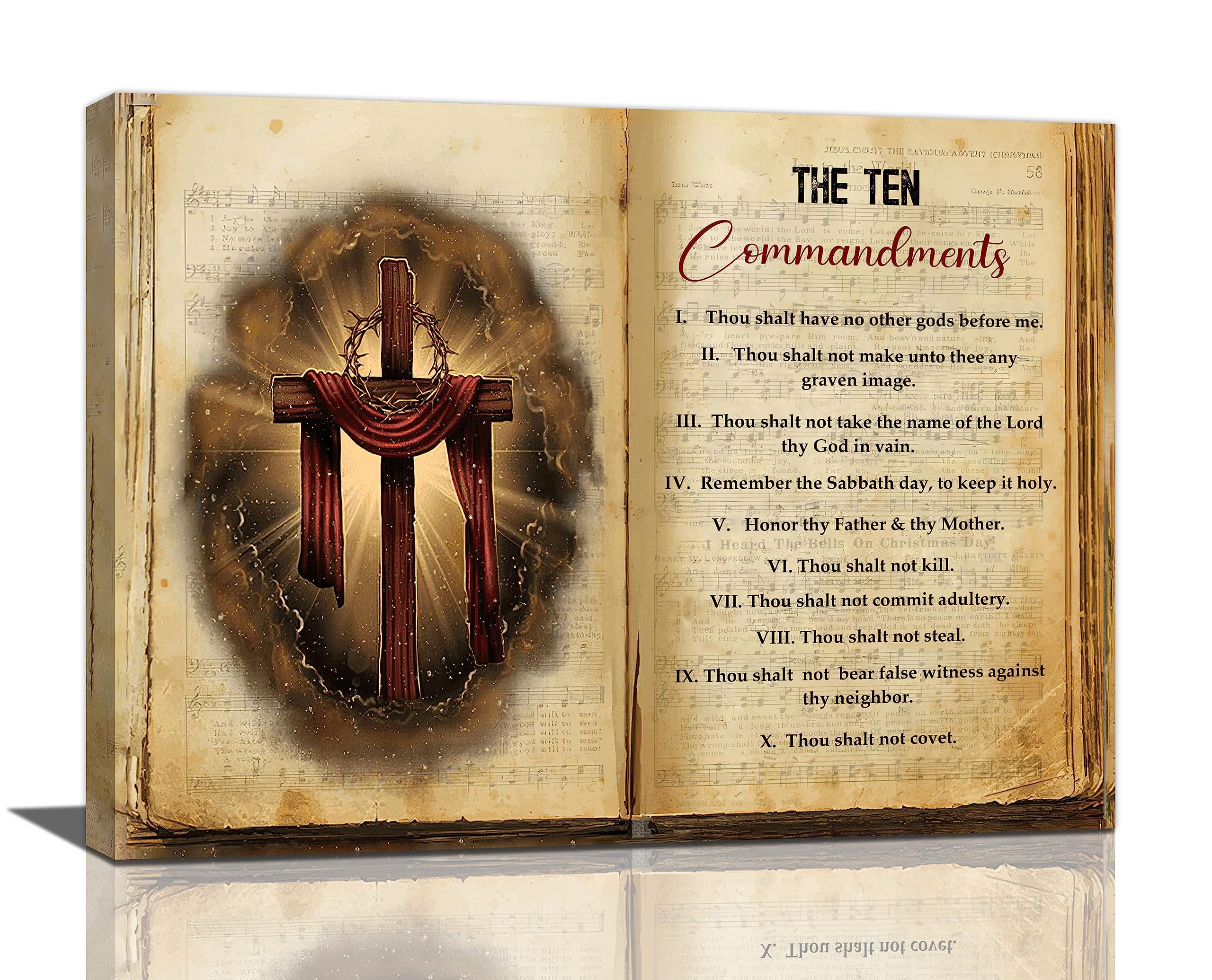The Ten Commandments Cross Decor Wall Art 10 Commandments Bible Verse Christian Religion Scripture Pictures Wall Decor Canvas Pa