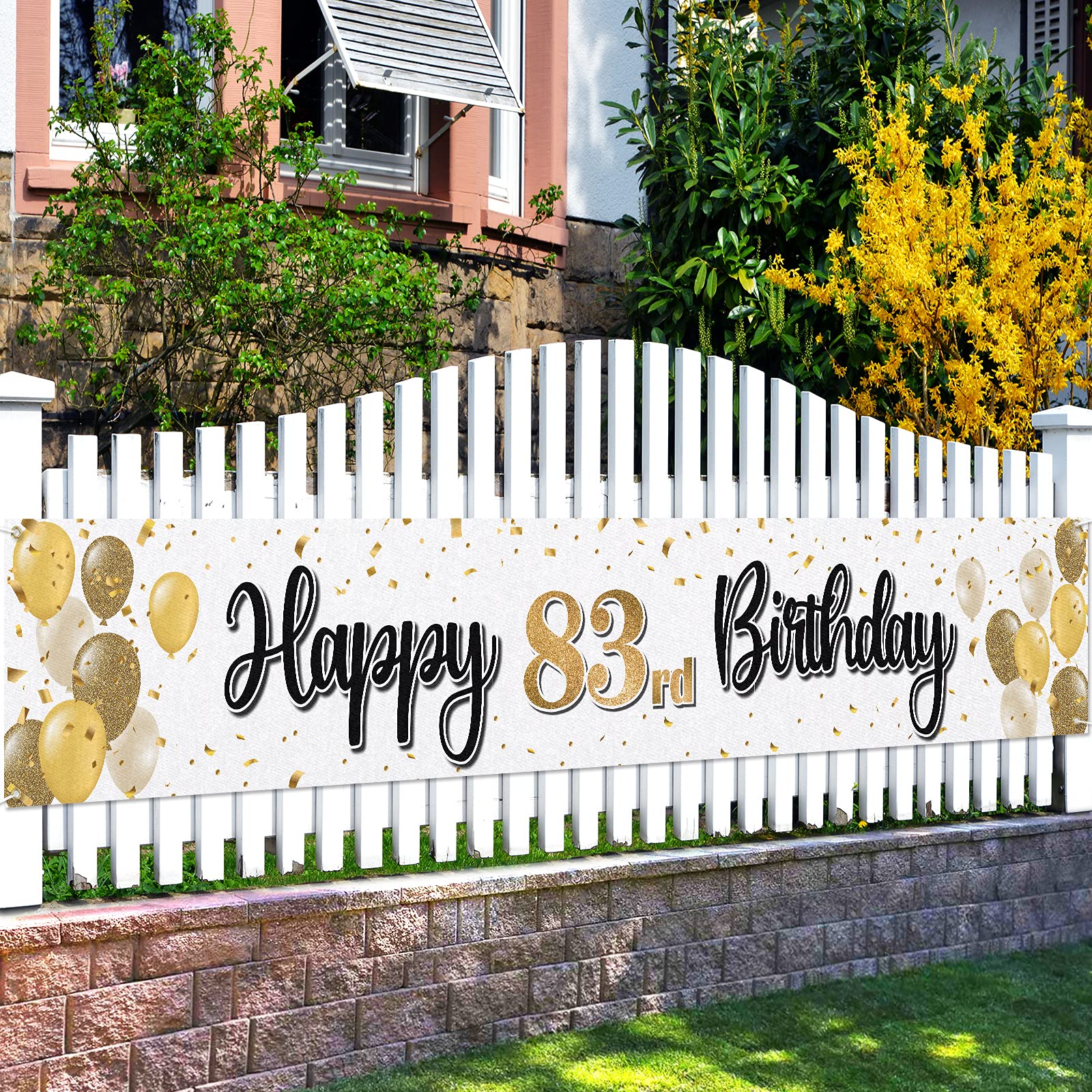 Laskyer Happy 83Rd Birthday Decorations,83Rd Gold Balloon Large Birthday Hanging Banner Sign,83 Years Old Bday Party Supplies.