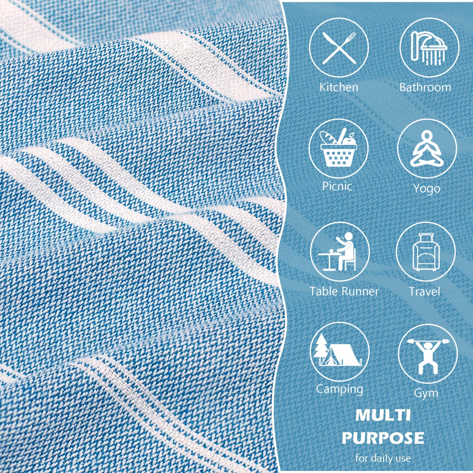 Cabanana Cotton Turkish Hand Towel - Set Of 2 | Boho Kitchen Tea Towels, 40 X 16 Inches Thin Decorative Bathroom Towel(Blue)