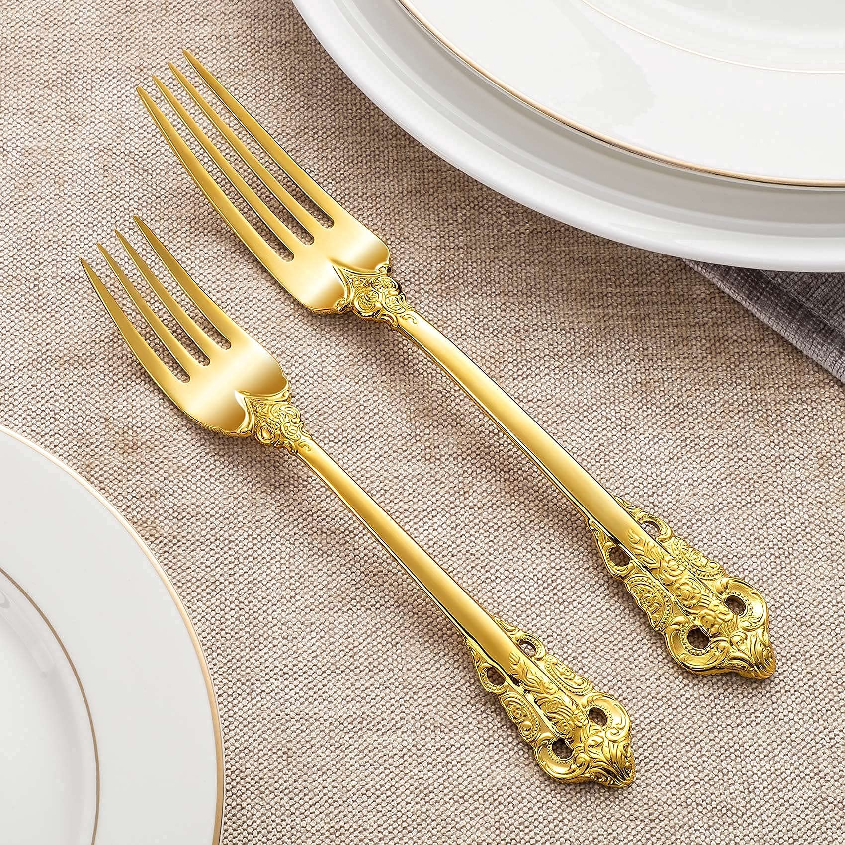 KEAWELL Gorgeous Salad Forks Dessert Forks Set  Set of 4  18/10 Stainless Steel  7 Inches  Dishwasher Safe  Mirror Polished  Silverware Fork Set  Gold Color