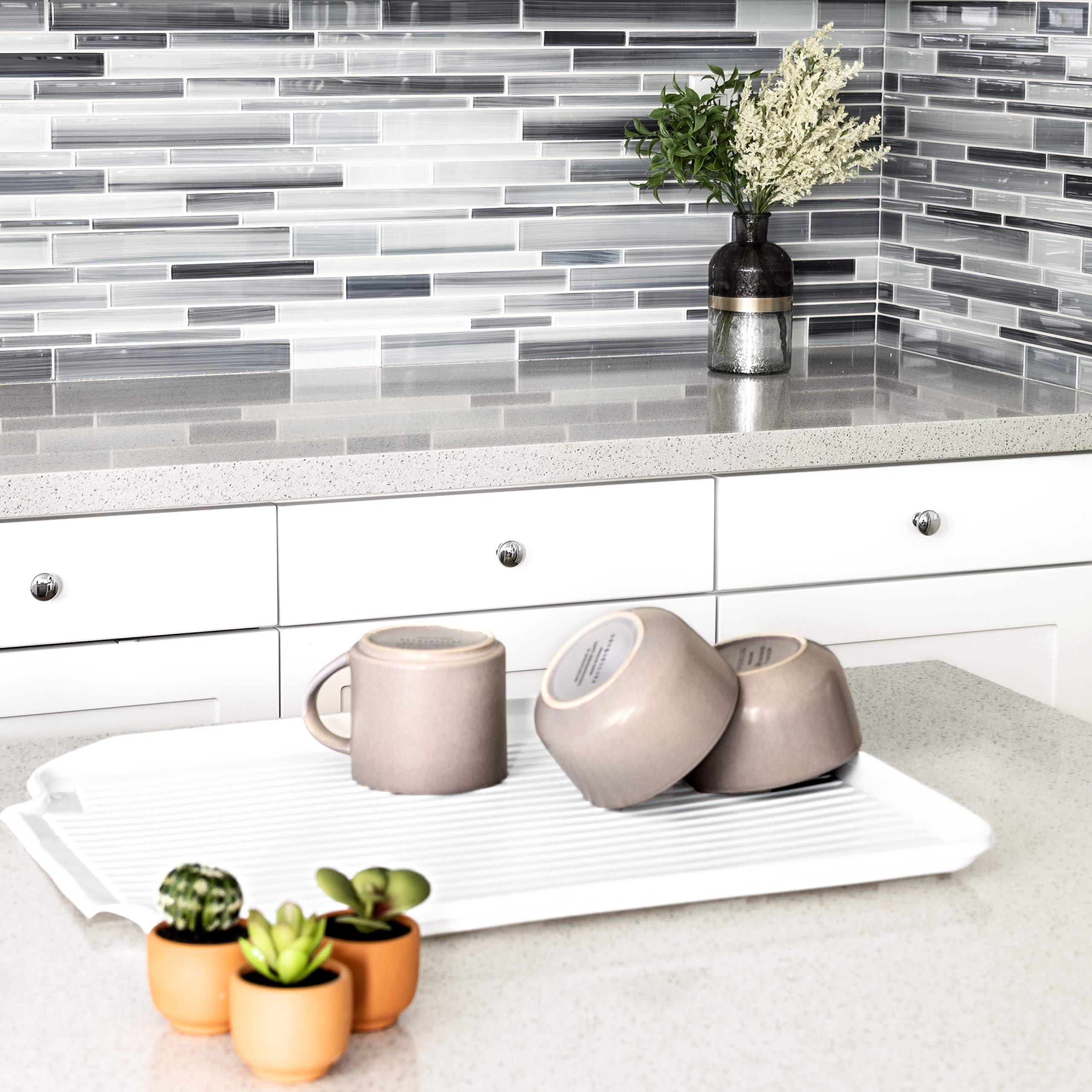 Better Houseware Drain Boards For Kitchen Counter White Dish Drain Board Shields Countertops From Water Damage, Space Efficient