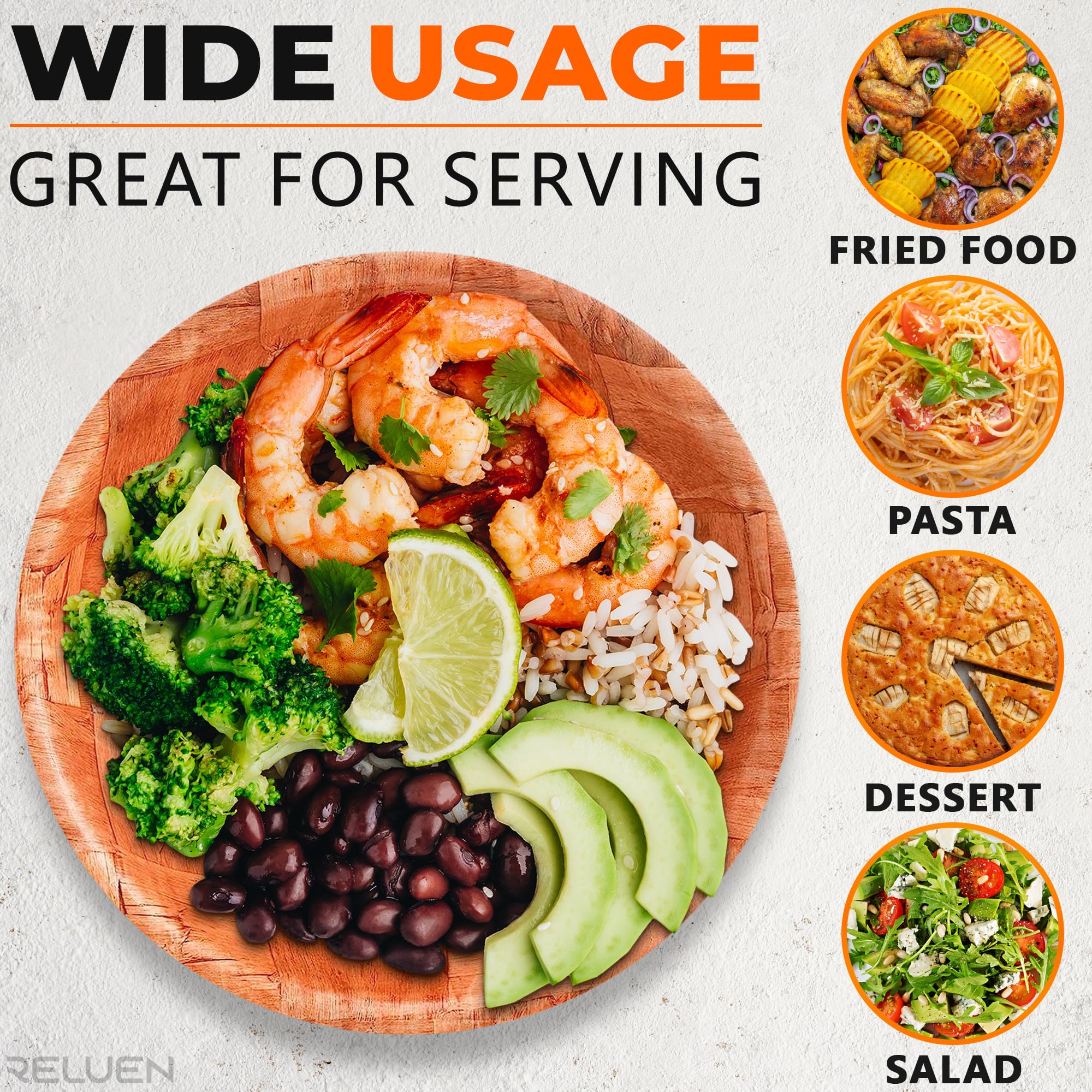 6Pcs Wooden Salad Bowl Set - Decorative Bowls For Kitchen Large Serving Bowls For Entertaining Small Snack Bowls Set Soup - 8 In