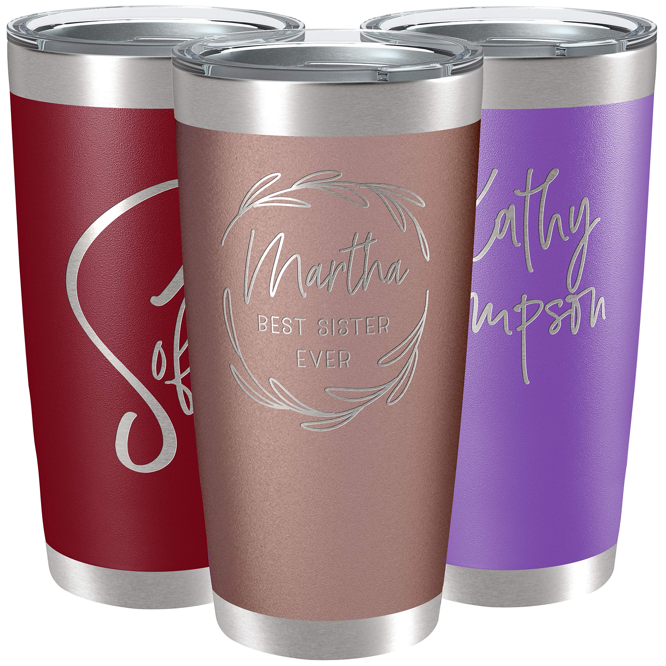 Personalized Tumblers, Stainless Steel 20 Oz Tumbler W/Lid | 13 Designs | Personalized Cups Double Walled Insulated Coffee Cup F
