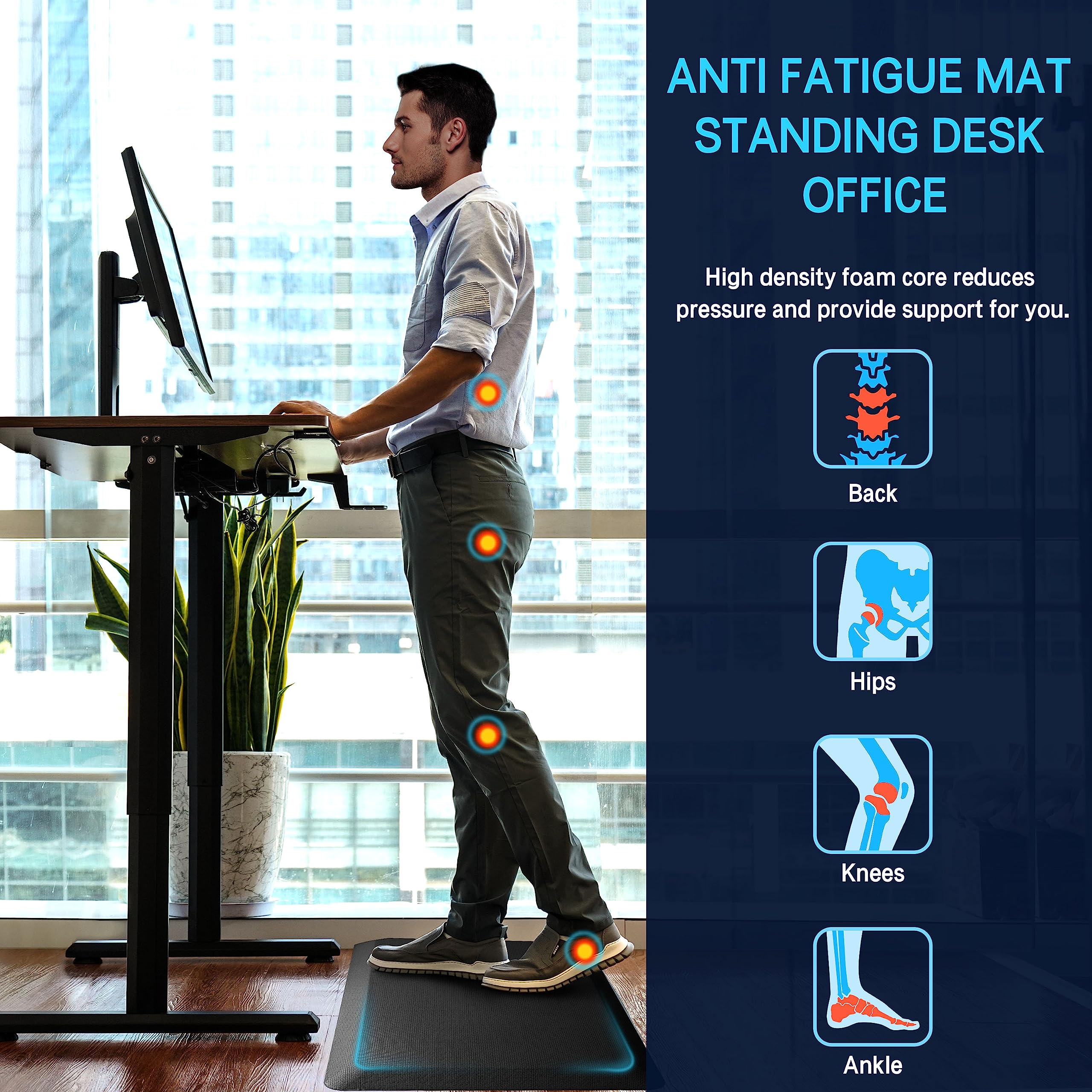 Featol Anti Fatigue Mats For Standing, 9/10 Extra Thick Ergonomic Standing Desk Mat, Comfort & Durable Memory Foam Standing Mat