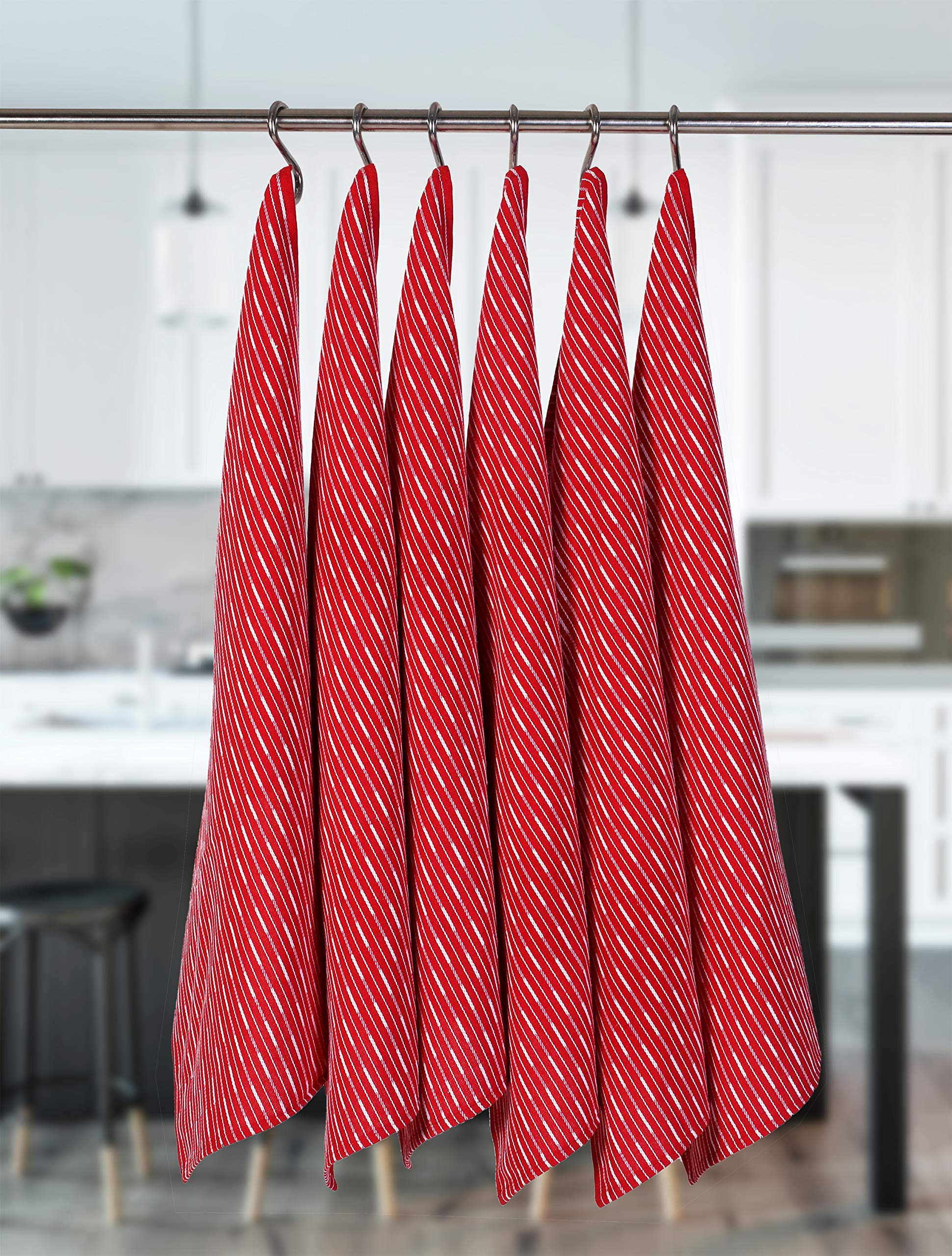 Brookyn Stripe Kitchen Towel 18X28Inch Red,100% Cotton, Quick Dry, Tea Towels, Bar Towels, Highly Absorbent, Cleaning Towels, Ki