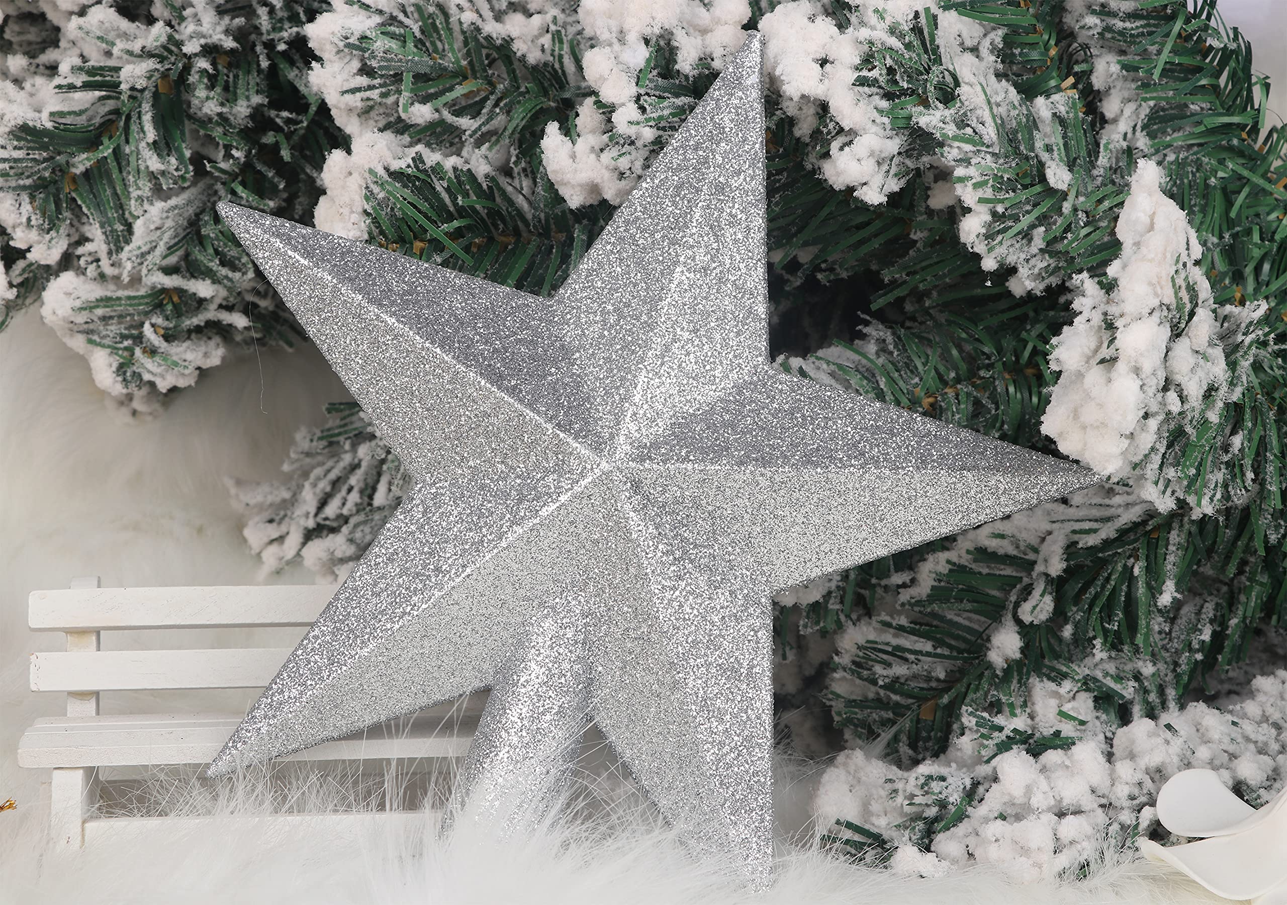 YYCRAFT Glitter Star Tree Topper 8 Inch Christmas Decoration-Silver