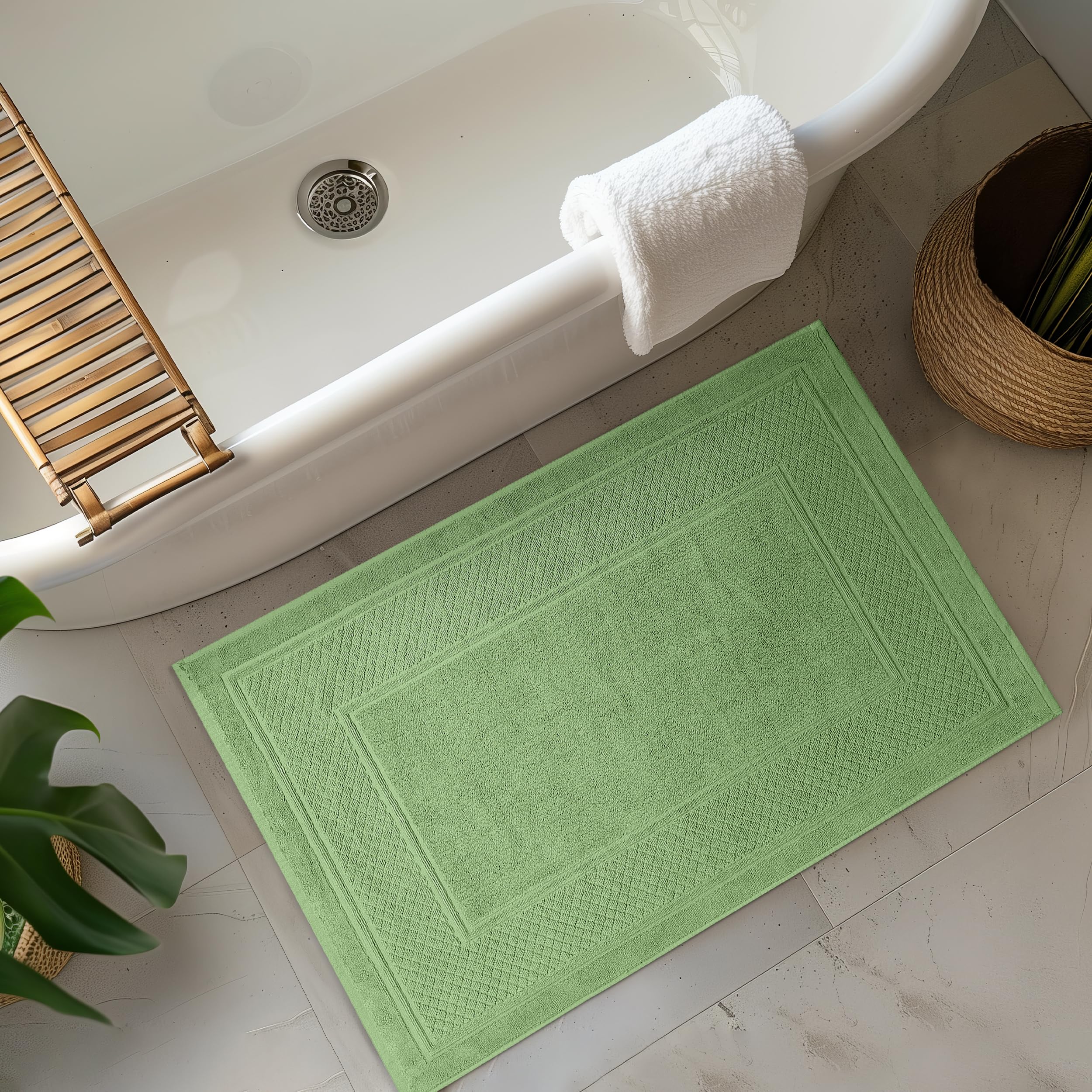 Avalon Bath Mats for Bathroom - Absorbent Bathroom Mats Quick Dry Bath Mat - 100% Cotton Bath Mats Soft Bathroom Floor Mat - Green Bath Mat Absorbent Bath Mat Set of 2 (22x34 Inches)