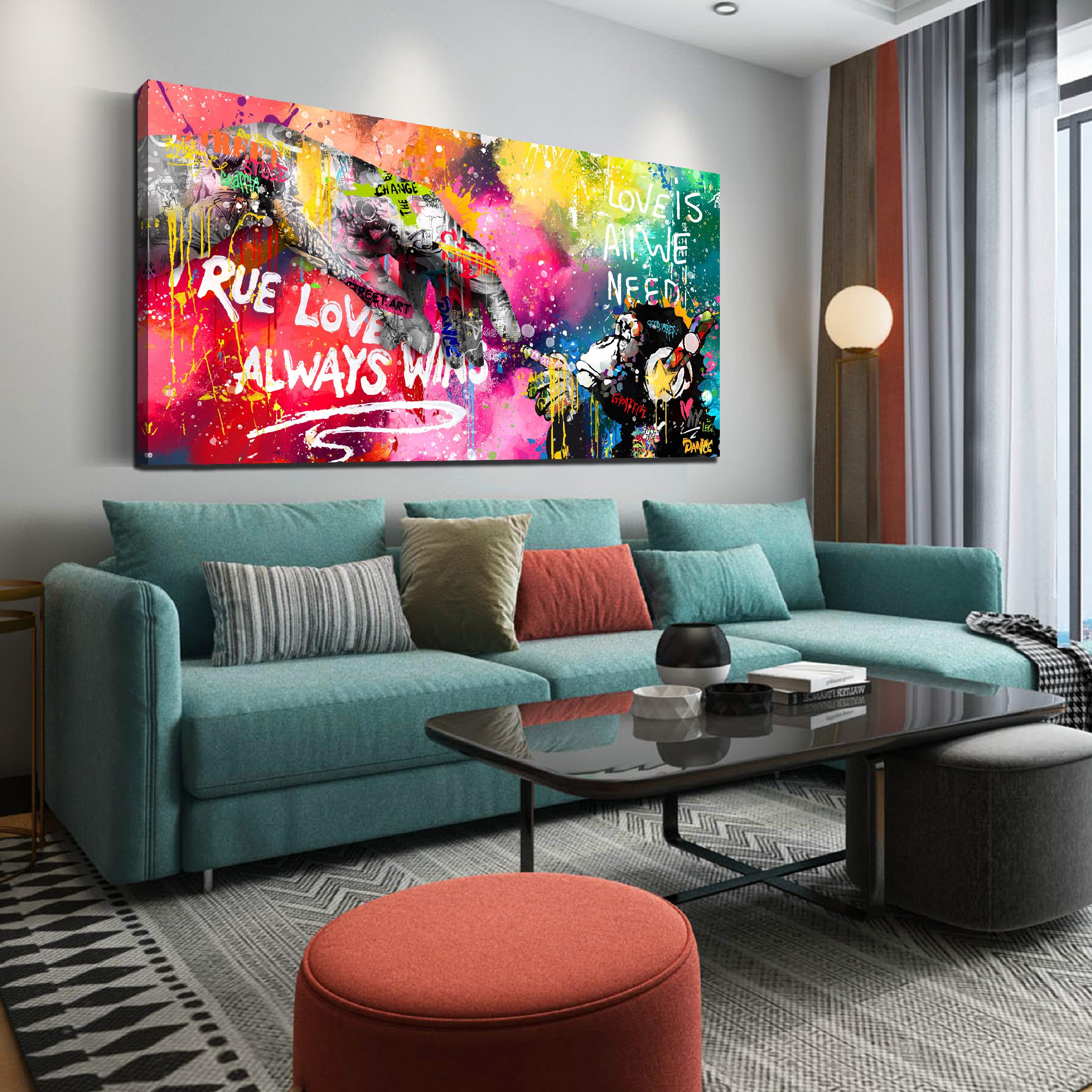 Sixttart Graffiti Canvas Wall-Art For Living Room Large Size - Finger And Gorilla Wall Art - Kids Room Decor Ready To Hang Size