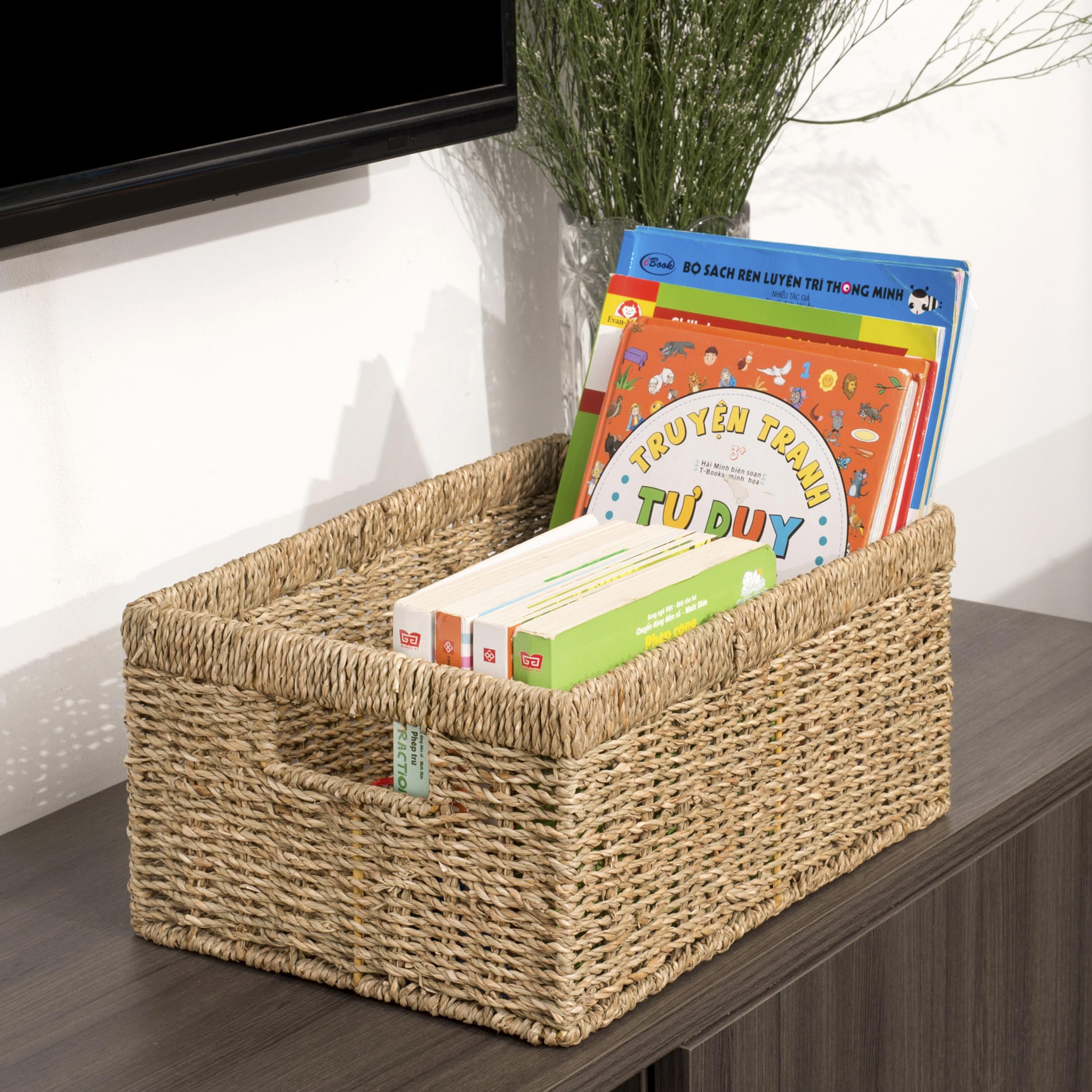Cenboss Wicker Baskets (Large, Seagrass, 1Pc) Rattan Woven Baskets, Water Hyacinth Baskets, Seagrass Storage Baskets For Shelves