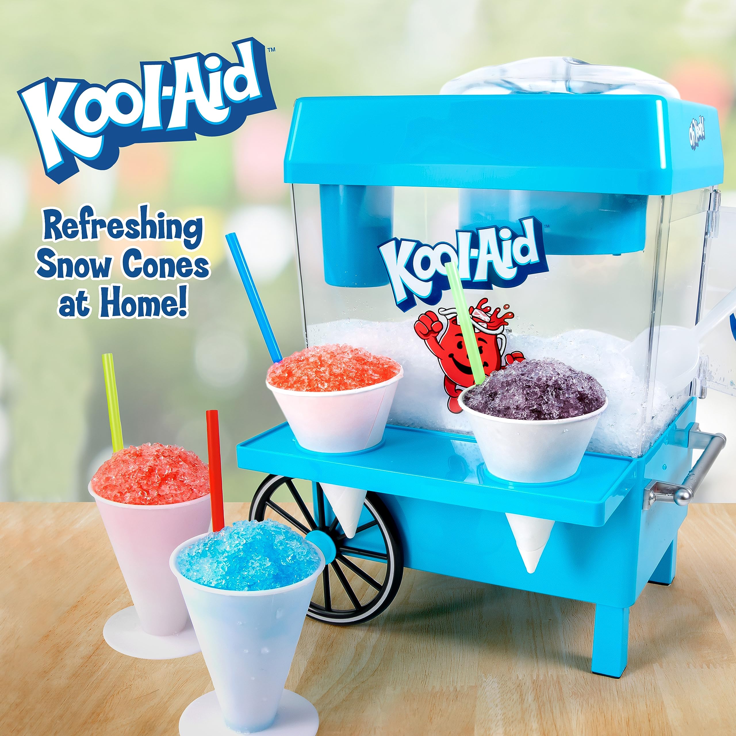 Nostalgia Kool-Aid Snow Cone Shaved Ice Machine - Retro Table-Top Slushie Machine Makes 20 Icy Treats - Includes 2 Reusable Plas