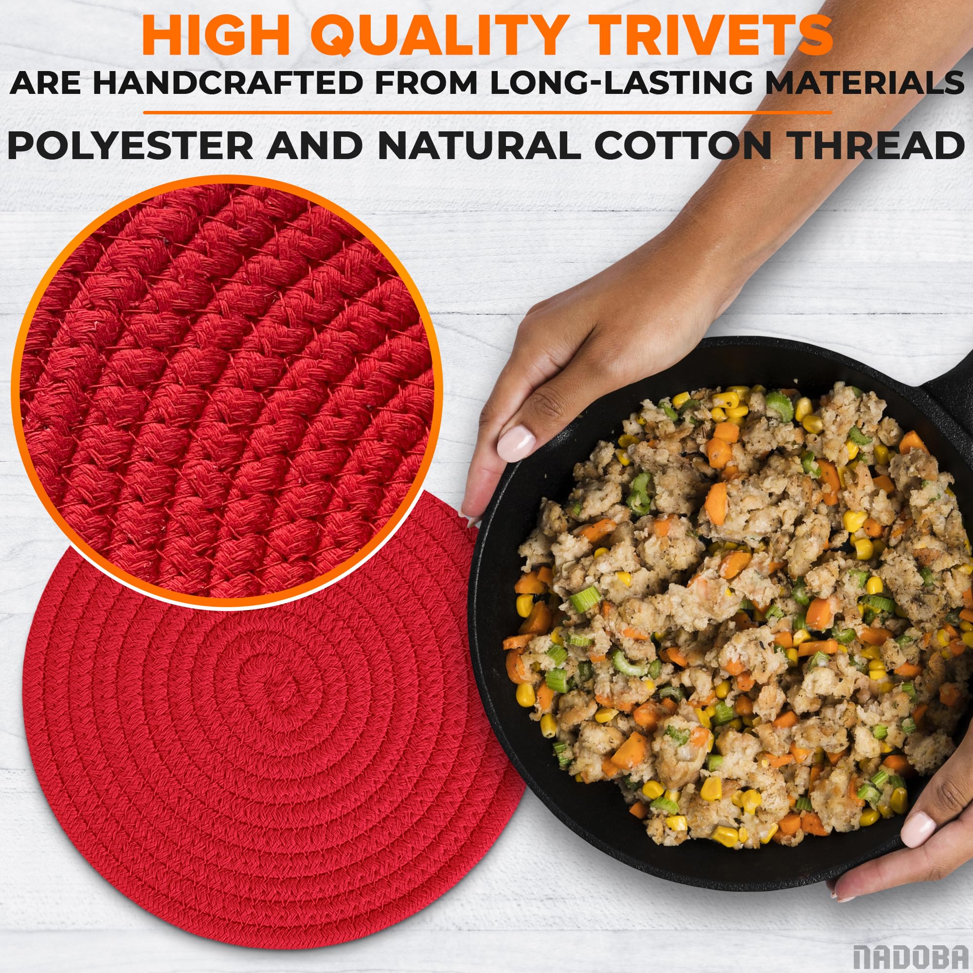 3Pcs Red Trivets For Hot Dishes Decorative - Trivets For Hot Pots And Pans Hot Pot Holder Hot Plate Mat - Red Hot Pads For Kitch