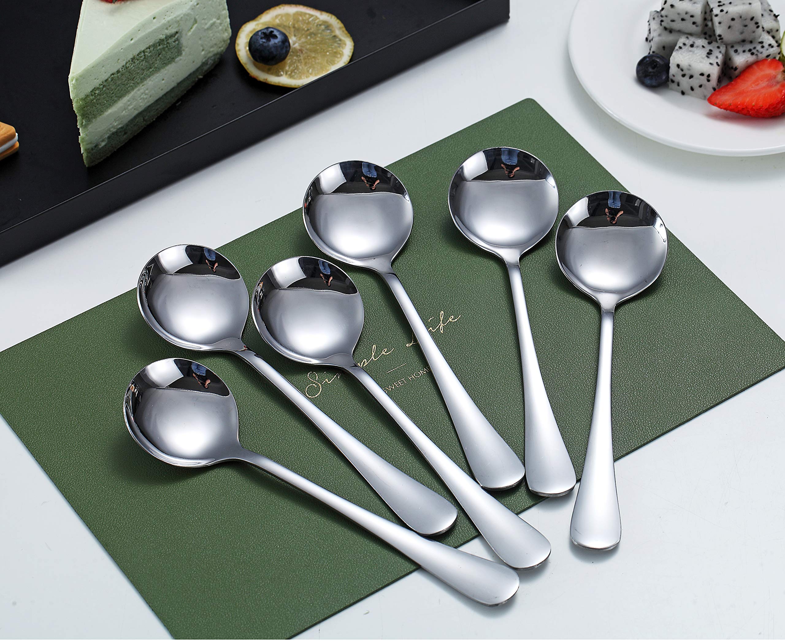 Soup Spoons, Kyraton 6 Pieces Stainless Steel Round Spoons,Dinner Spoon Table Spoon, Spoons Silverware Dishwasher Safe Set Of 6