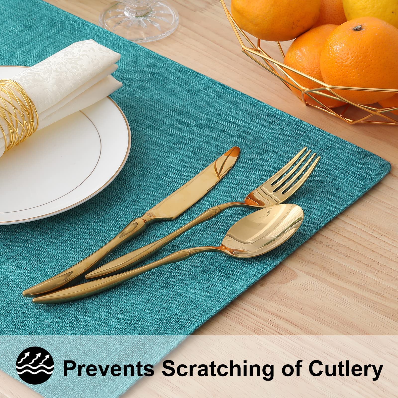 Homing Teal Cloth Easter Placemats Set Of 4 - Cotton Linen Blend Washable Spring Dining Table Mats For Easter, Indoors & Outdoor