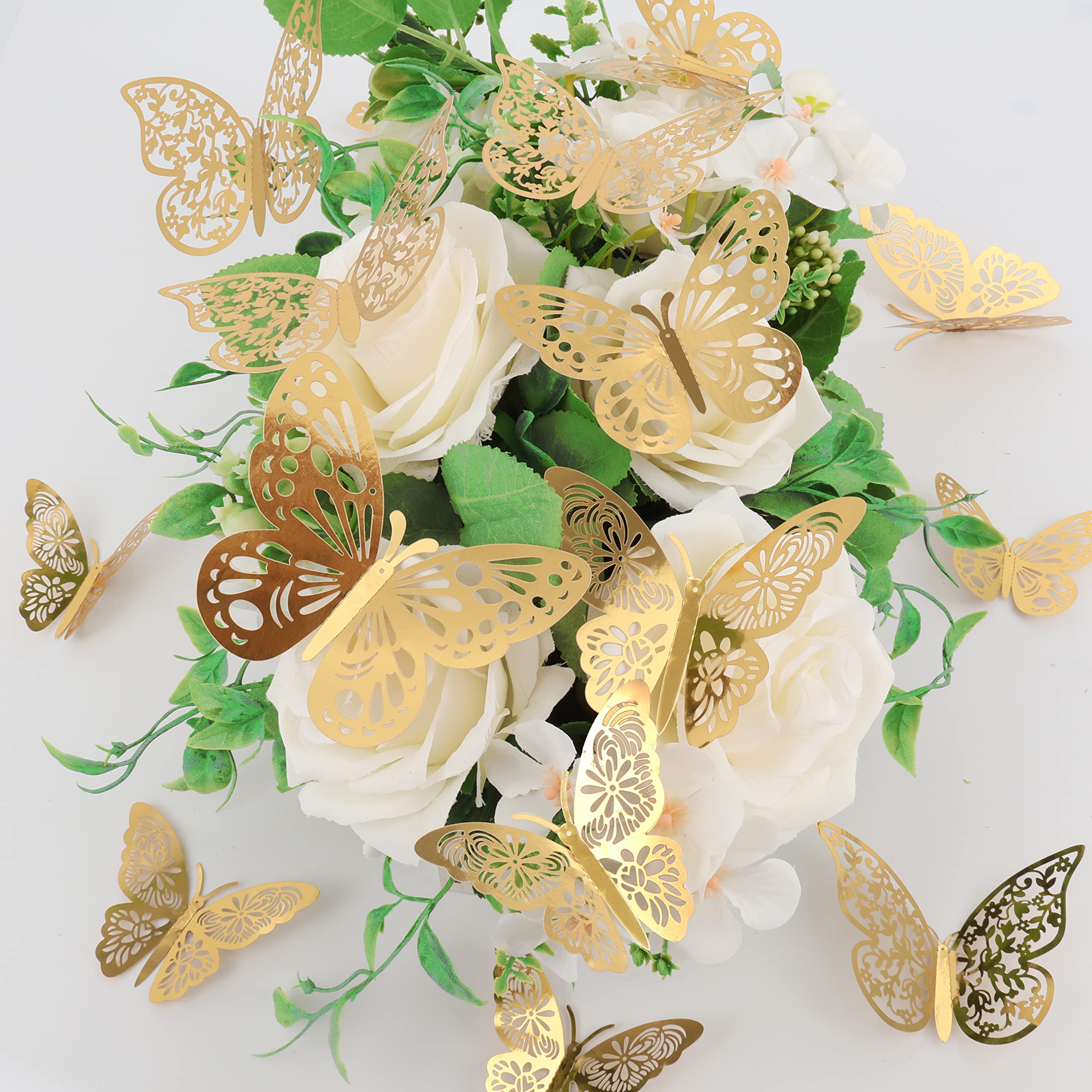 Nelotaor 72 Pcs Butterfly Wall Decor, 3 Styles 3 Sizes 3D Gold Butterfly, Wedding Decorations, Birthday Party Decorations, Girls