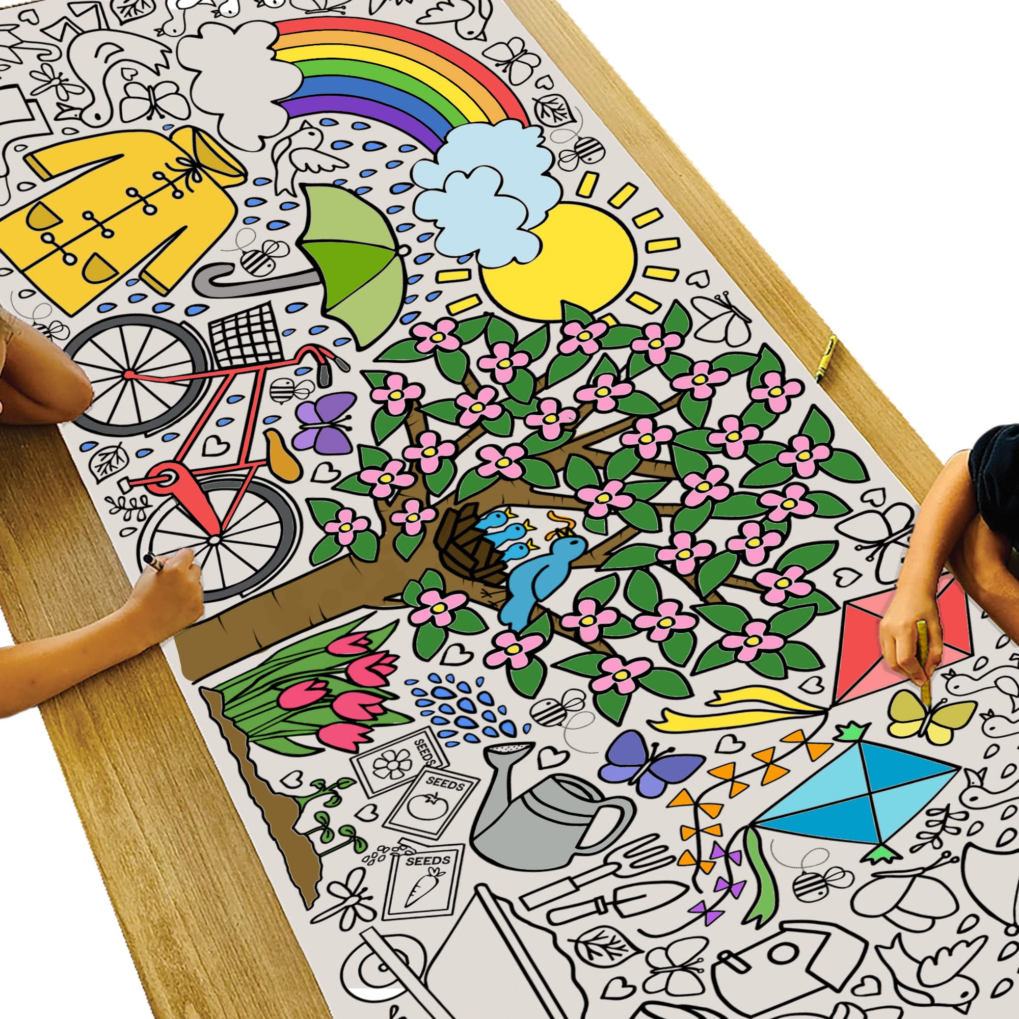 Tiny Expressions Giant Spring Themed Activity Poster For Families - 30 X 72 Inches Jumbo Paper Coloring Banner Or Table Cover Fo