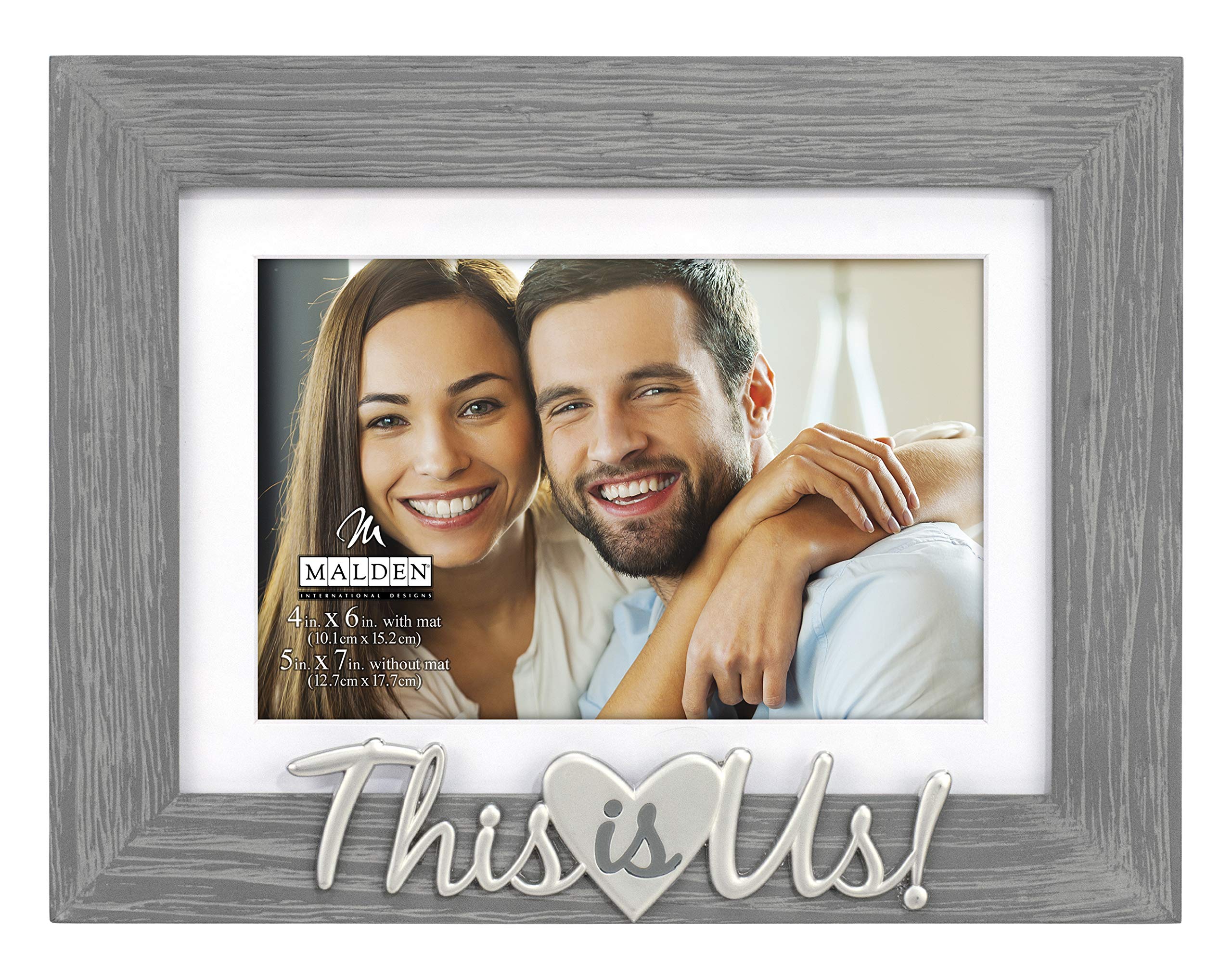 Malden International Designs 4x6 or 5x7 This Is Us! Distressed Expressions Picture Frame Silver Finish This Is Us! Word Attachme